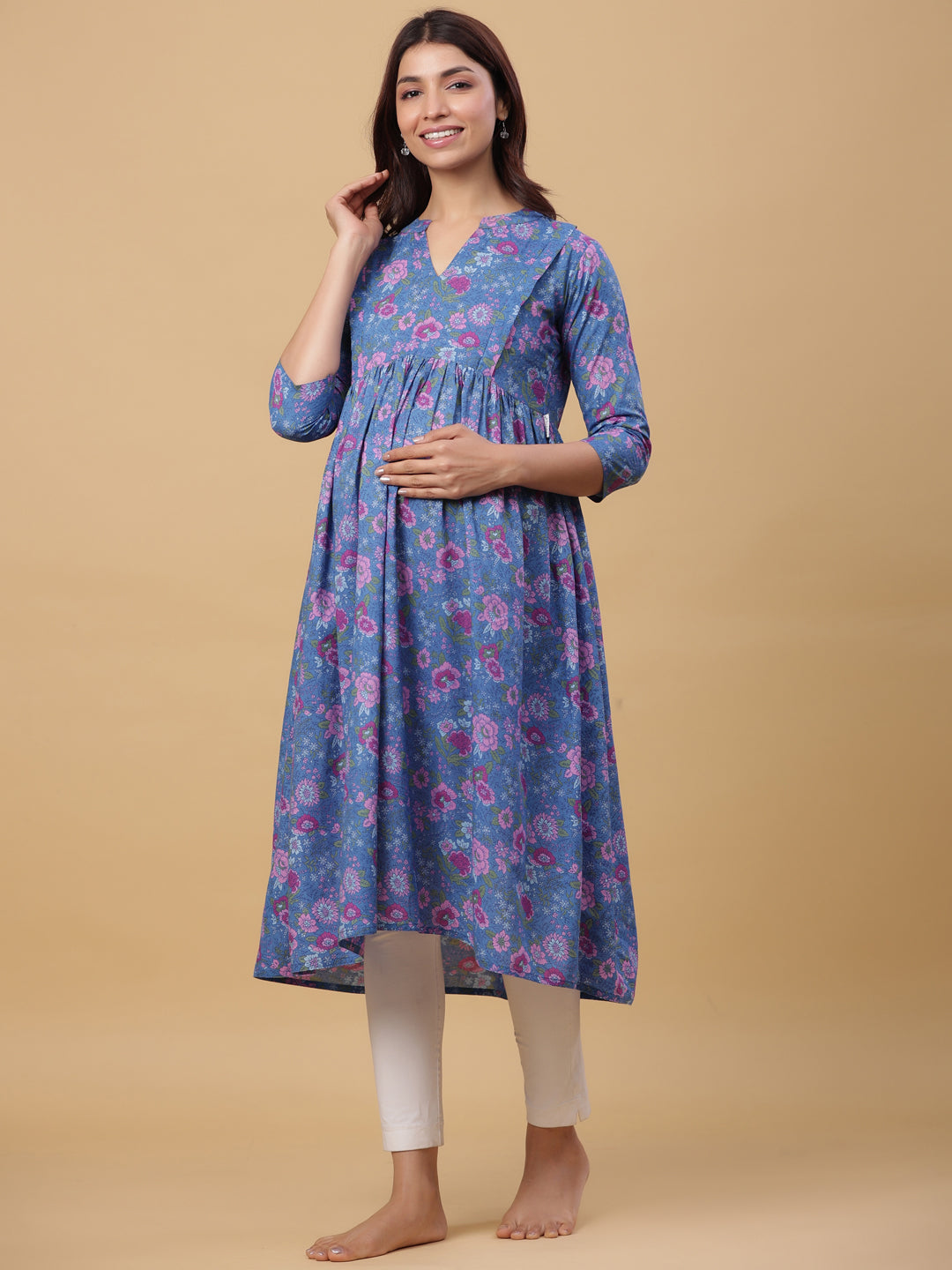 Egyptian Blue Cotton Maternity - Nursing Kurta