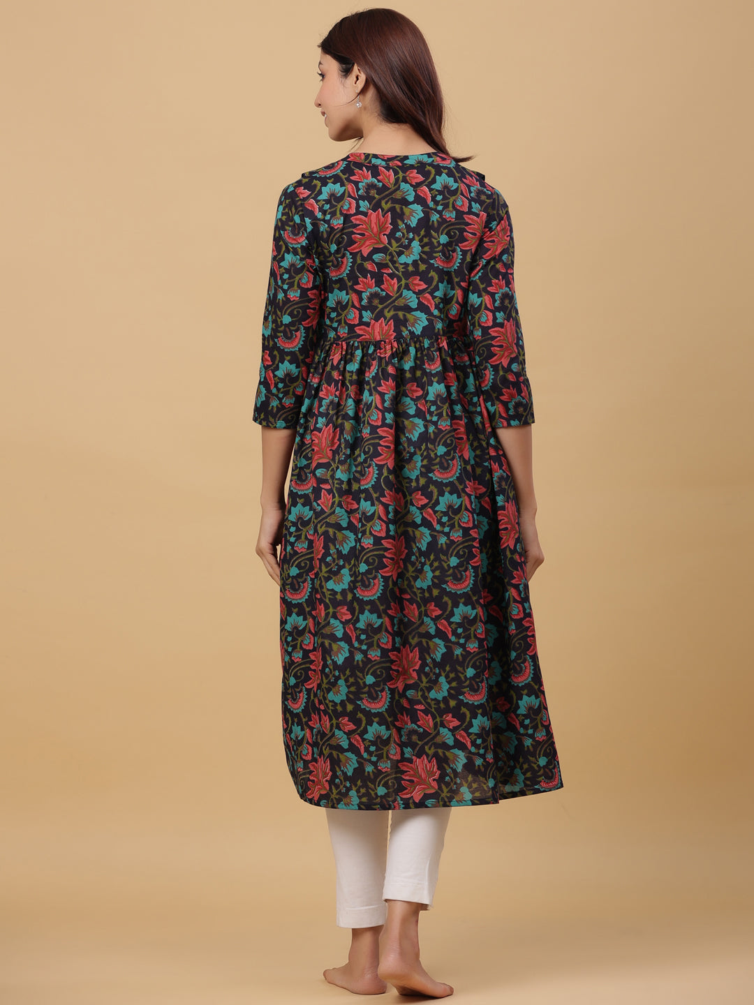 Prismatic Floral Cotton Maternity - Nursing Kurta