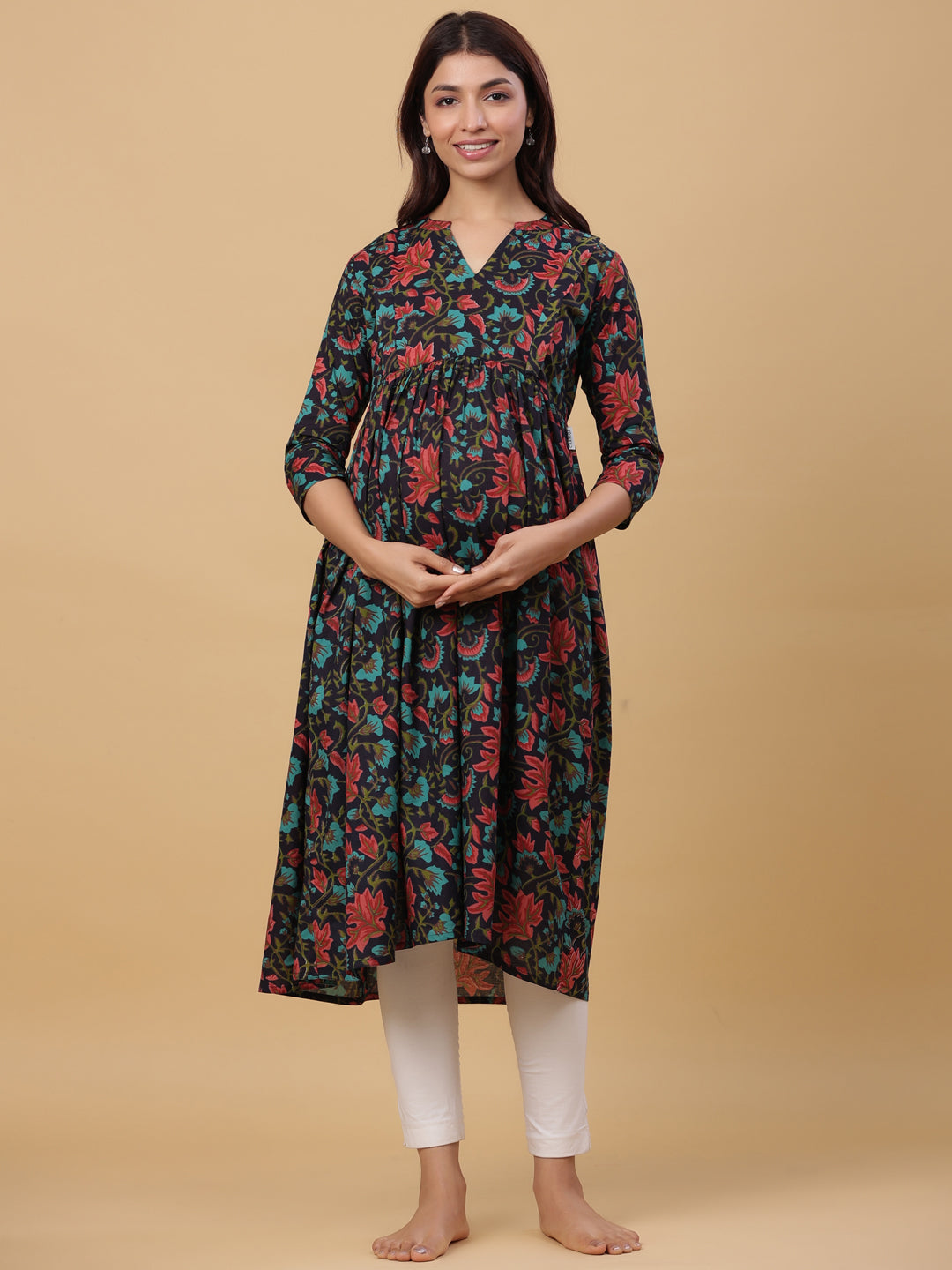 Prismatic Floral Cotton Maternity - Nursing Kurta