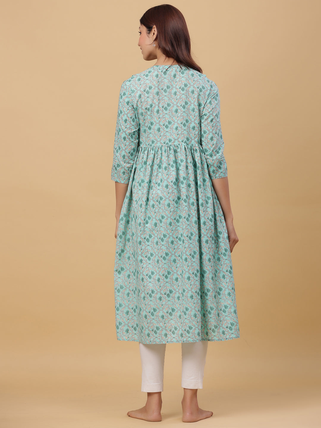 Powder Blue Jaal Cotton Maternity - Nursing Kurta