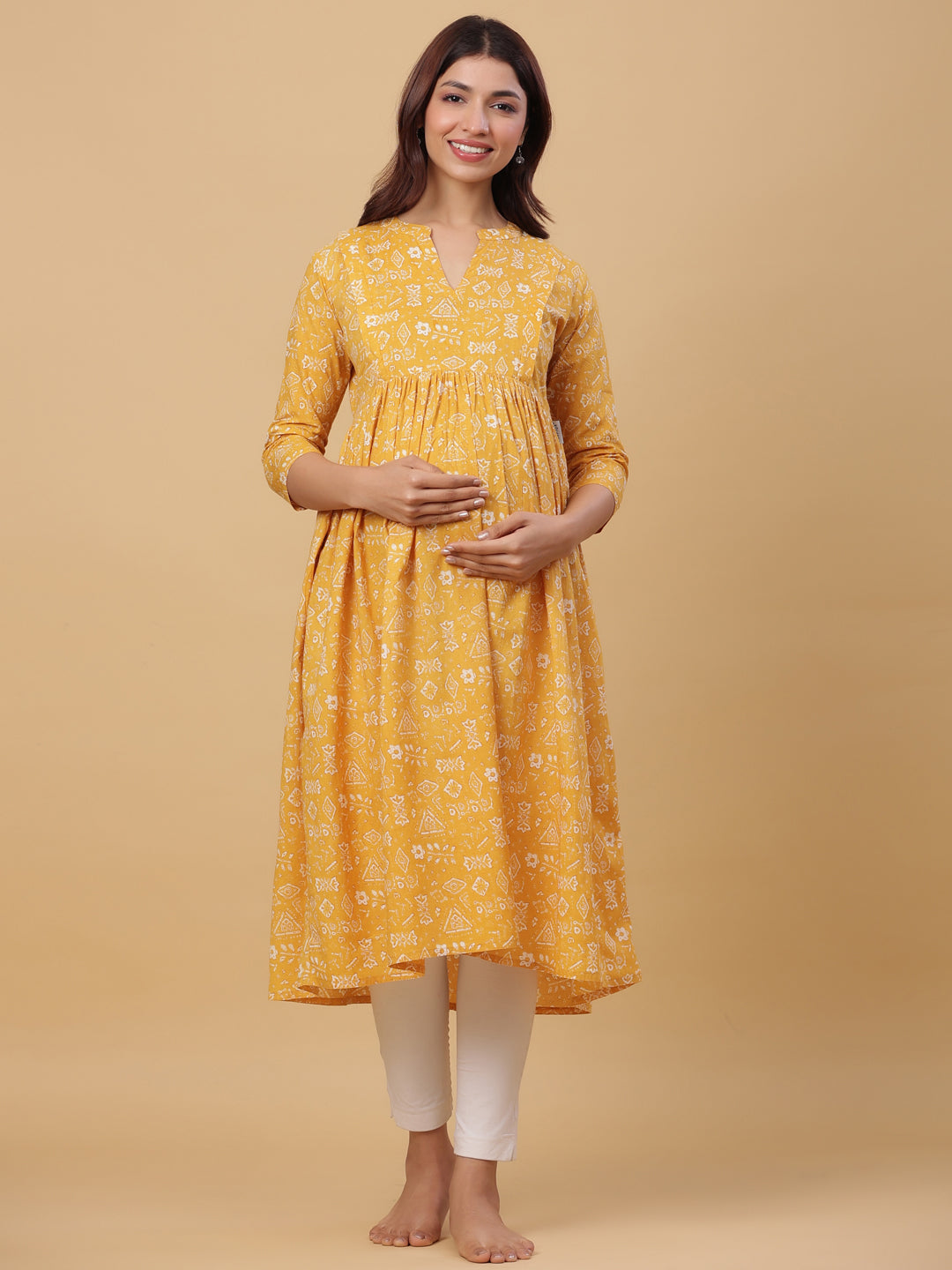 Macaroon Abstract Cotton Maternity - Nursing Kurta