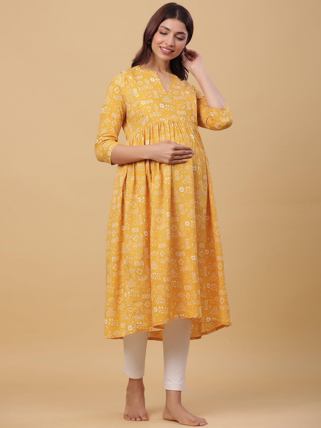 Macaroon Abstract Cotton Maternity - Nursing Kurta