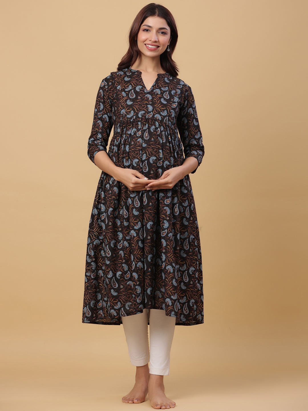 Black Mist Cotton Maternity - Nursing Kurta
