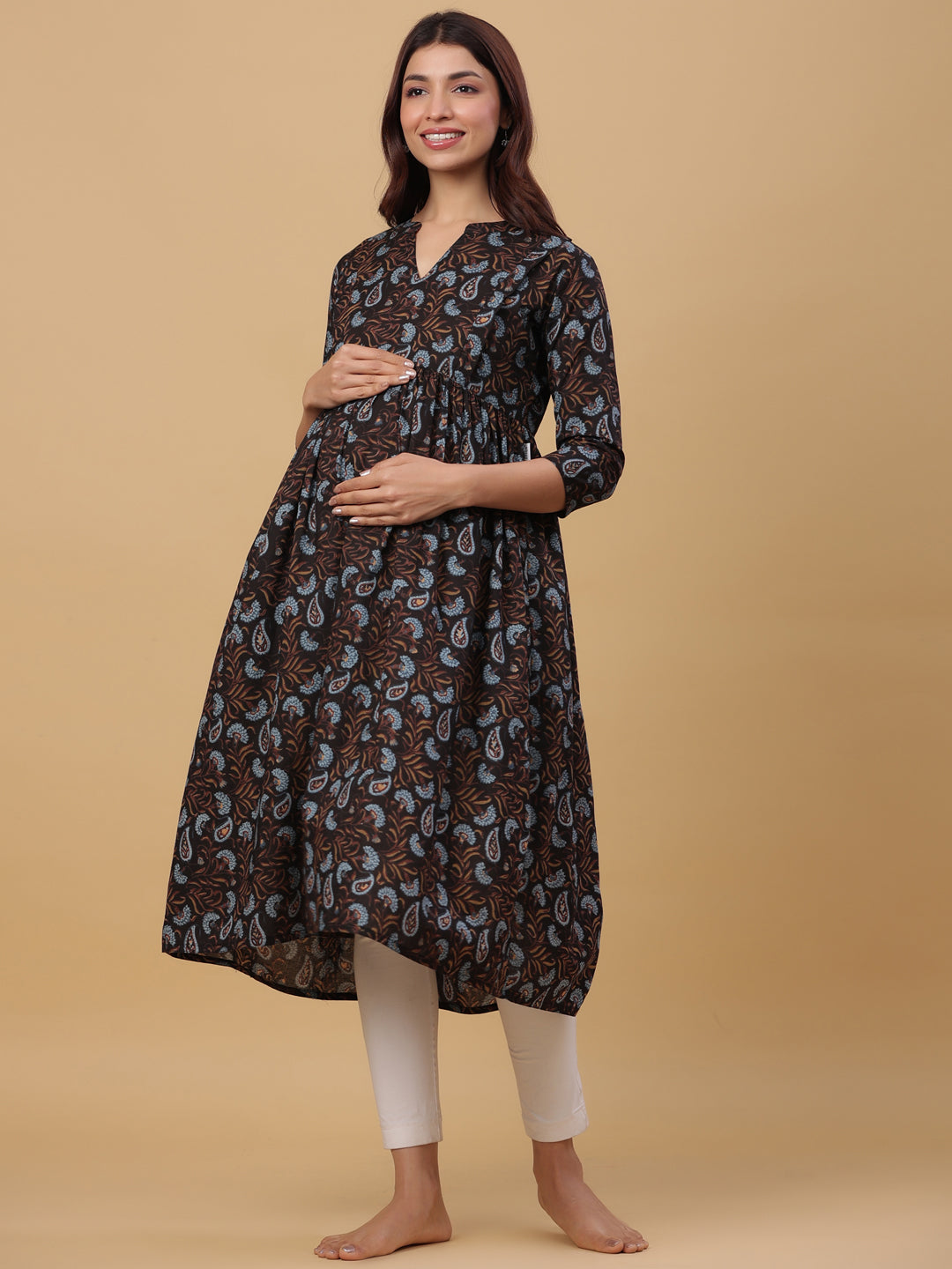 Black Mist Cotton Maternity - Nursing Kurta