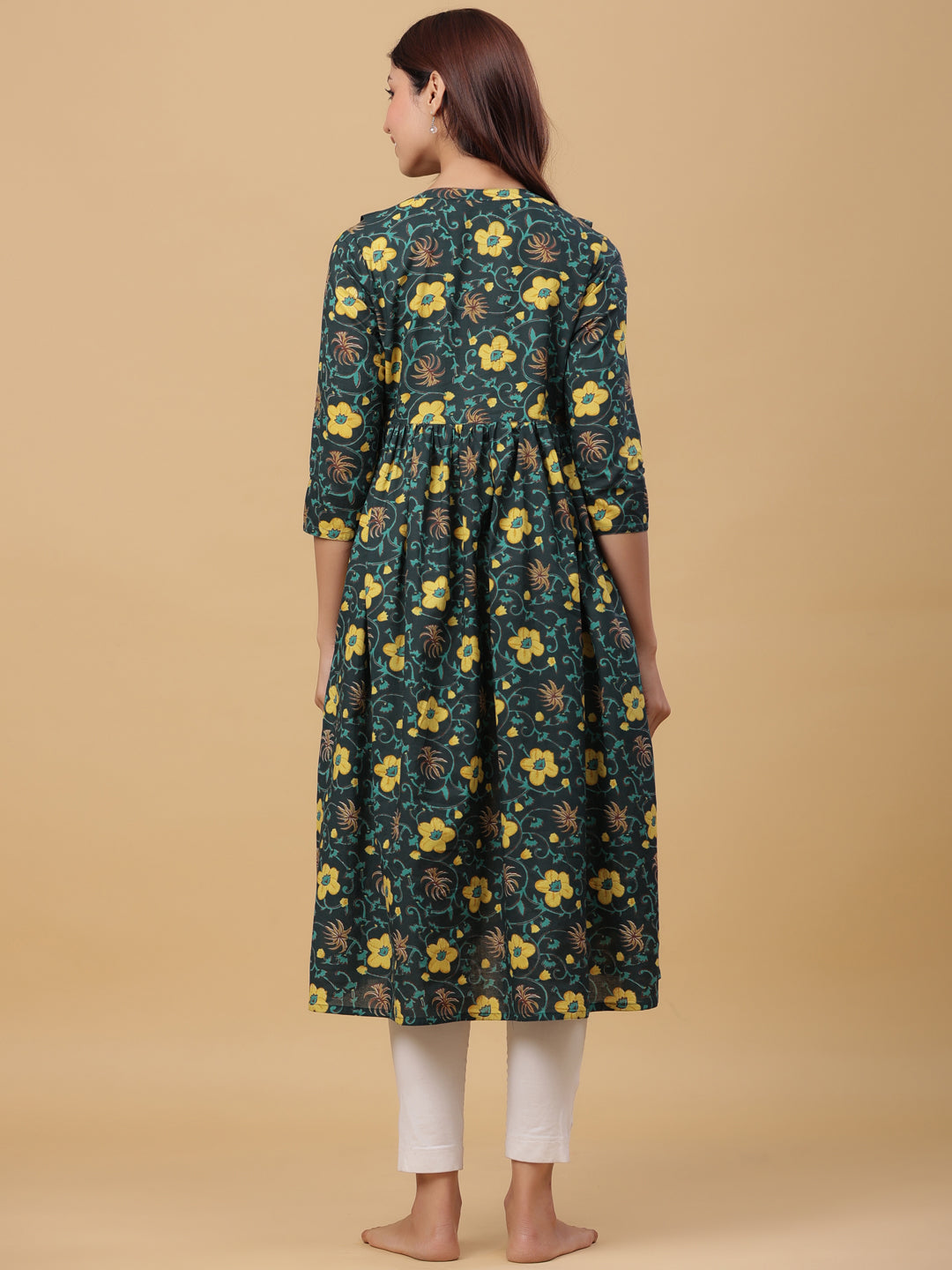 Blossom Green Cotton Maternity - Nursing Kurta