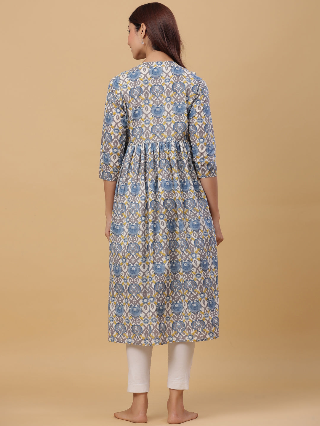 Ice Blue Cotton Maternity - Nursing Kurta