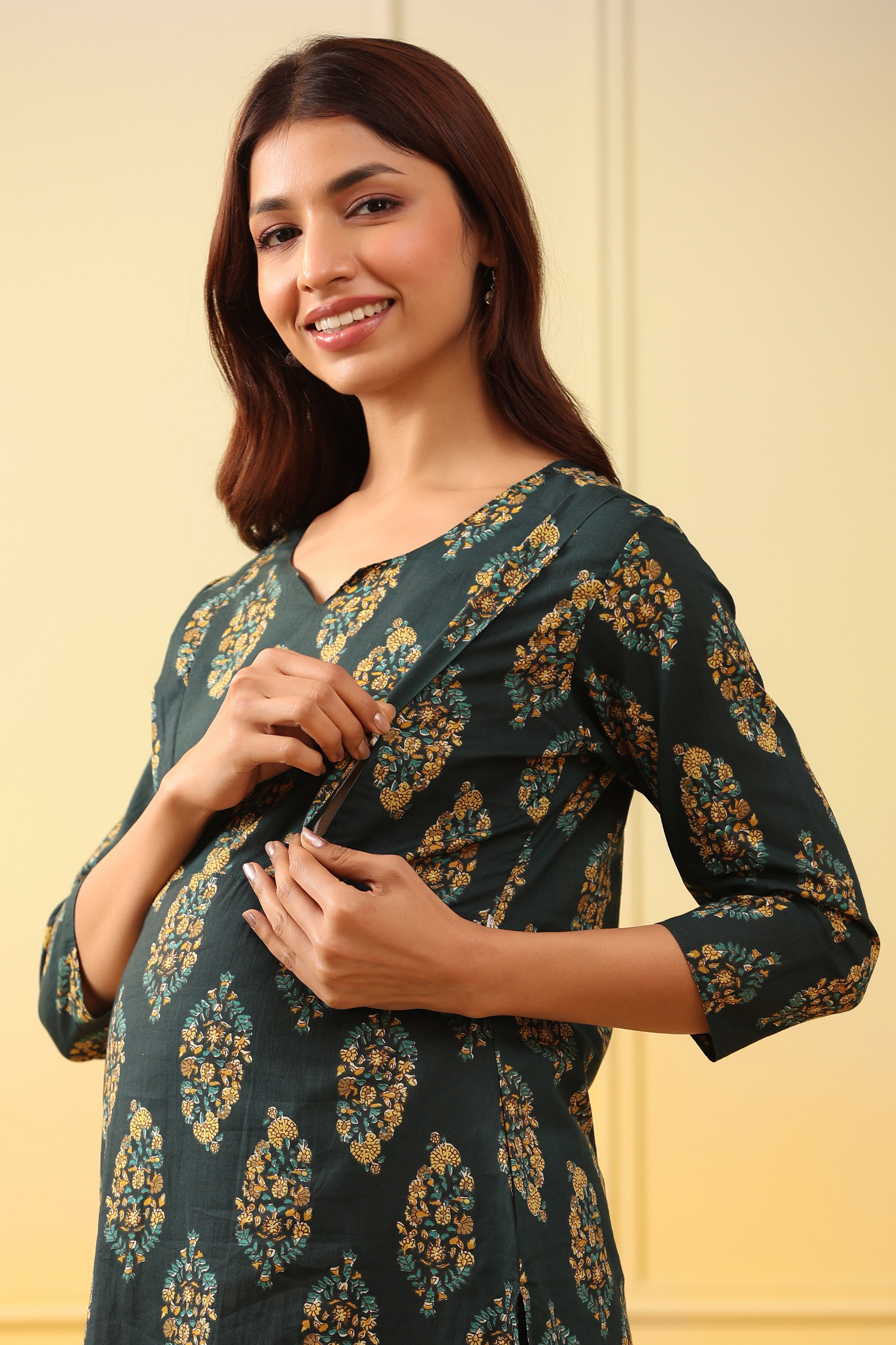 Opal Green Boota Cotton Maternity - Nursing Co-ord Set