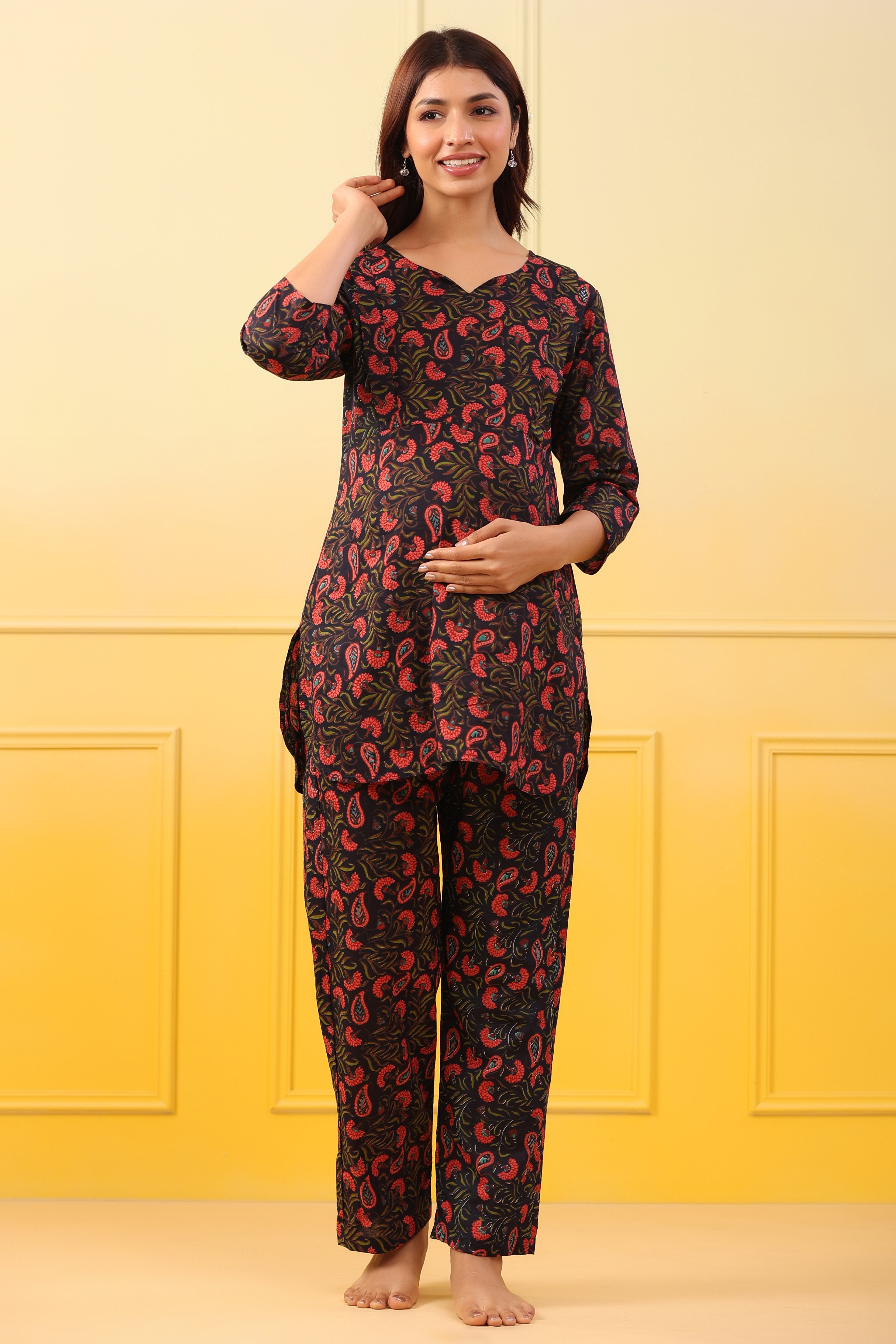 Black Forest Jaal Cotton Maternity - Nursing Co-ord Set