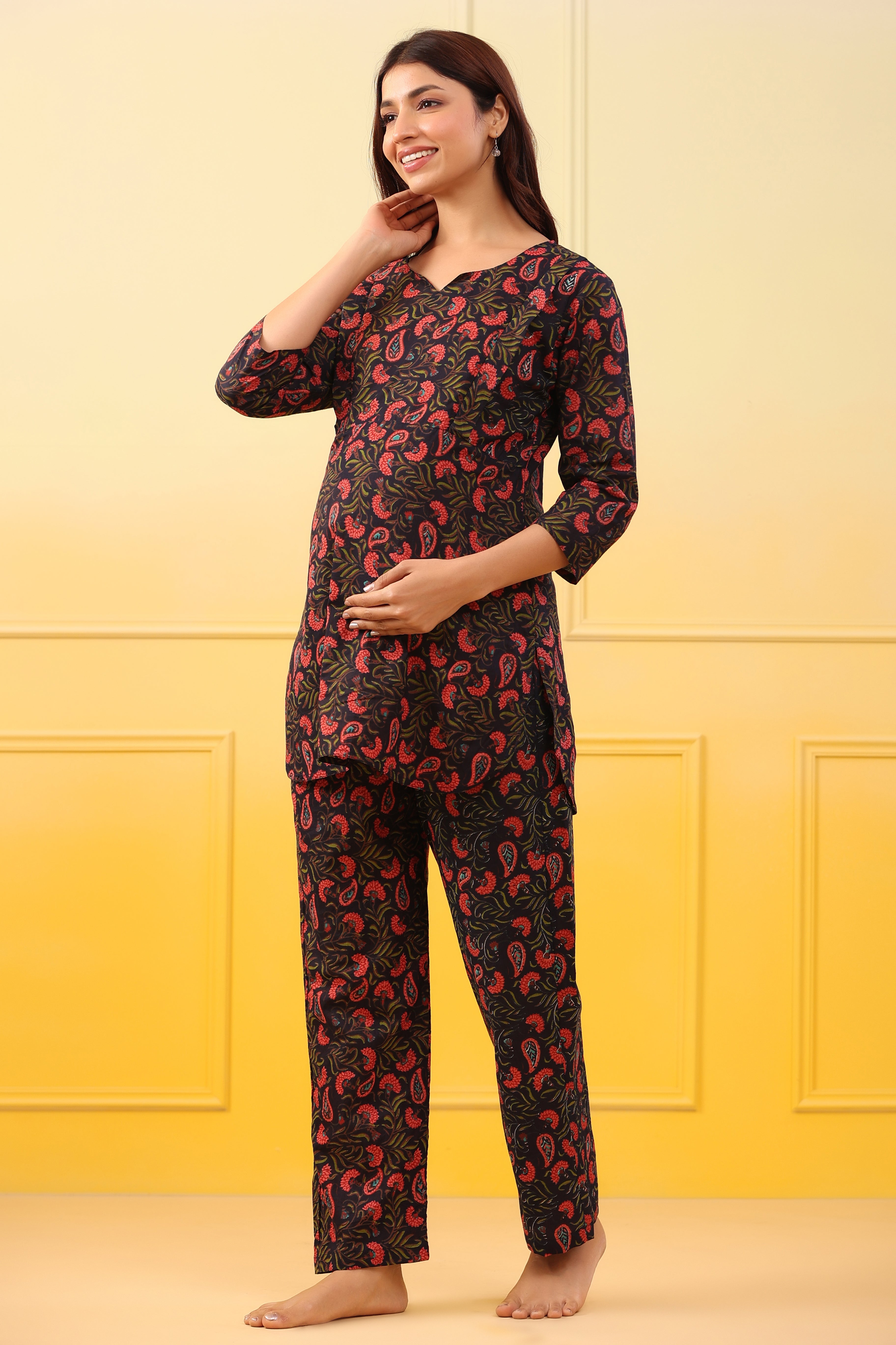 Black Forest Jaal Cotton Maternity - Nursing Co-ord Set