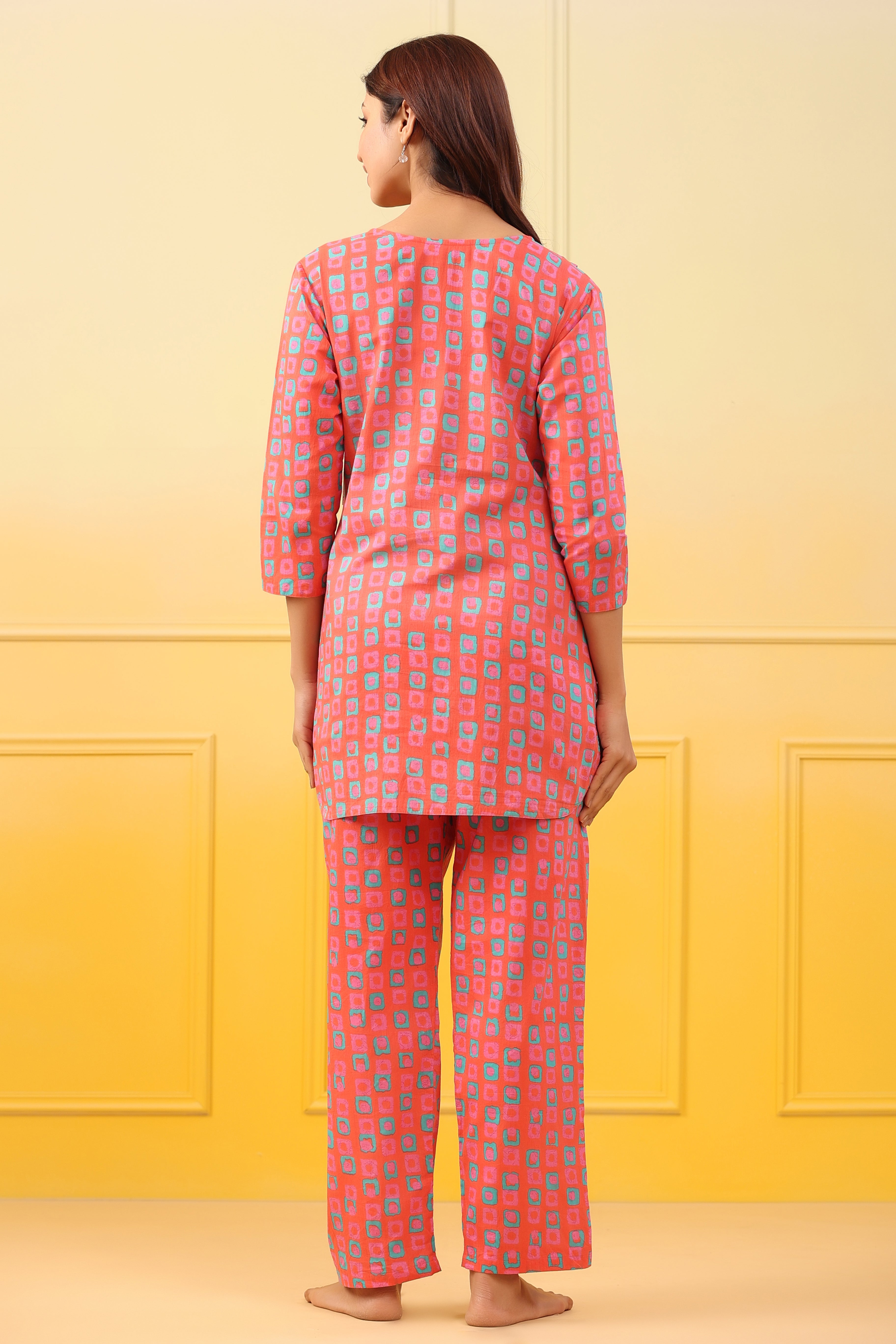 Pink Punch Abstract Cotton Maternity - Nursing Co-ord Set