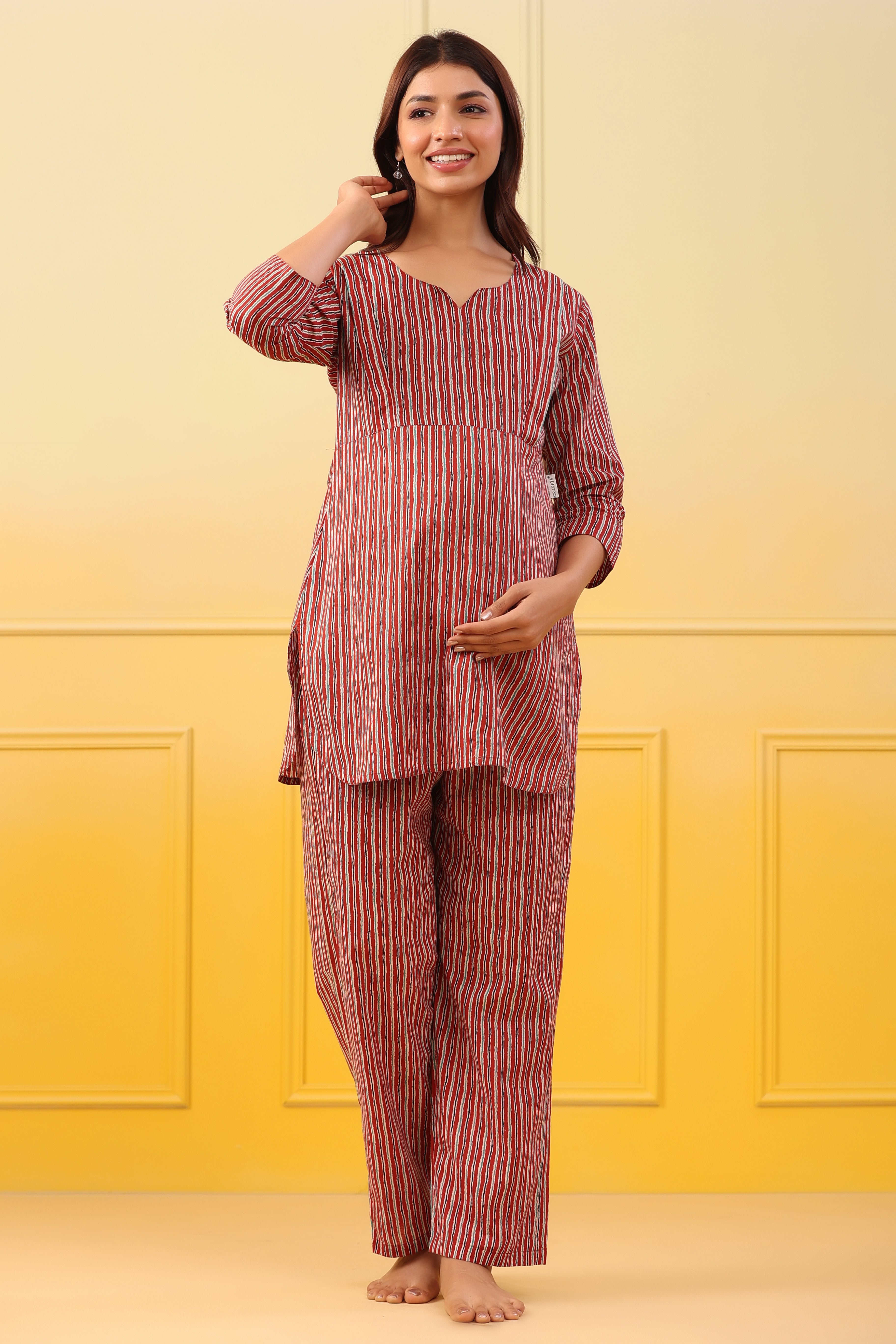 Shiraz Lines Cotton Maternity - Nursing Co-ord Set