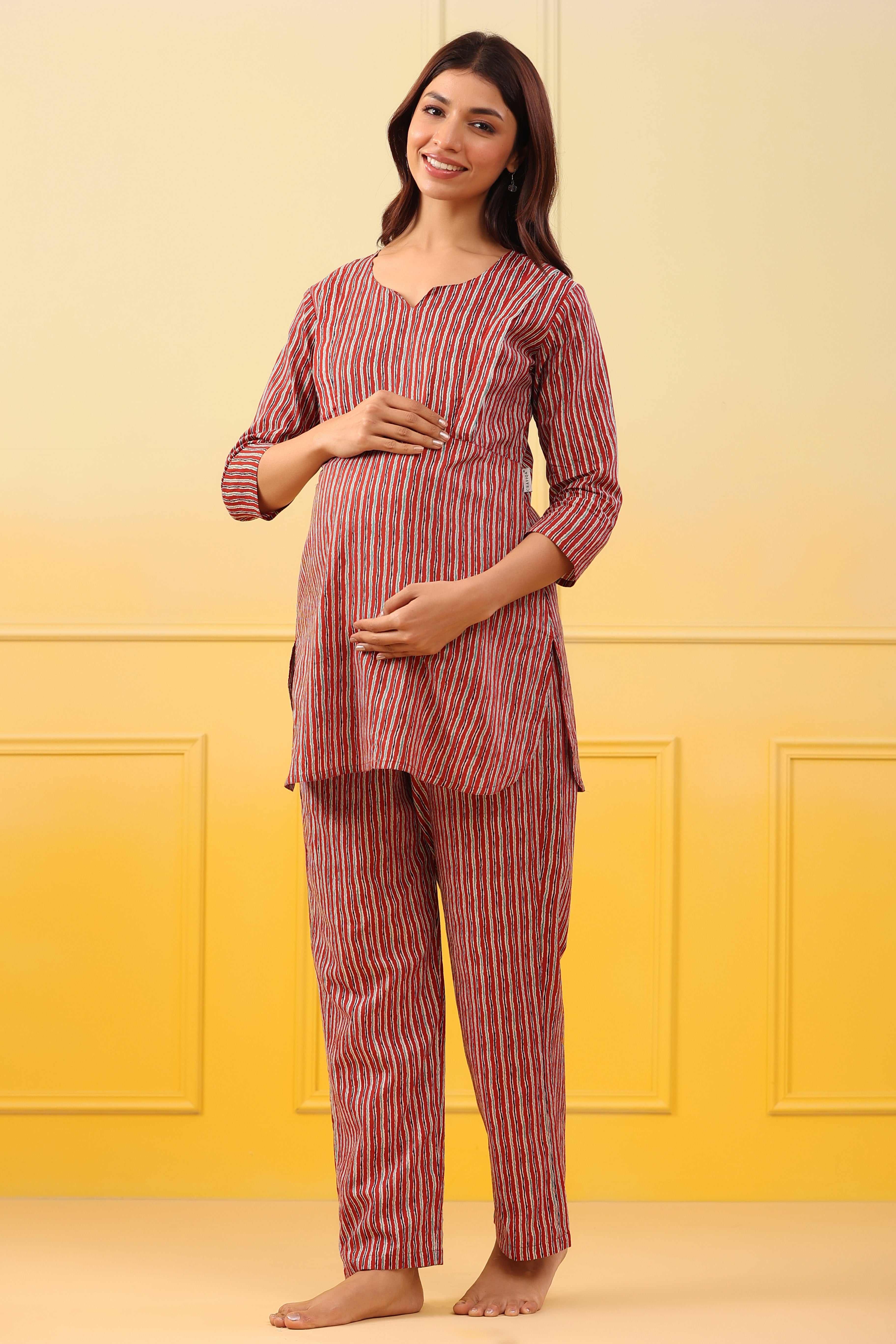 Shiraz Lines Cotton Maternity - Nursing Co-ord Set