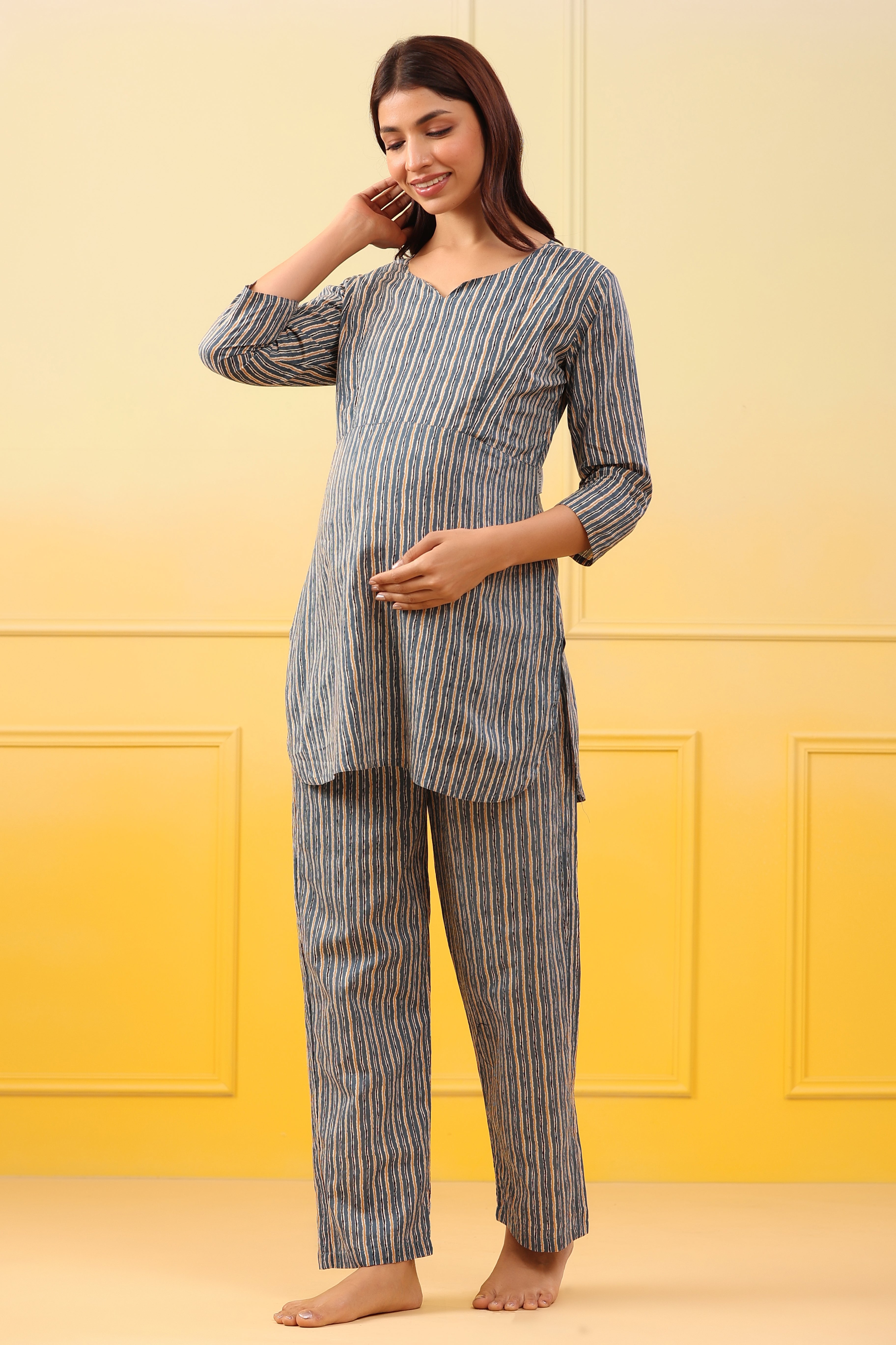 Slate Lines Cotton Maternity - Nursing Co-ord Set