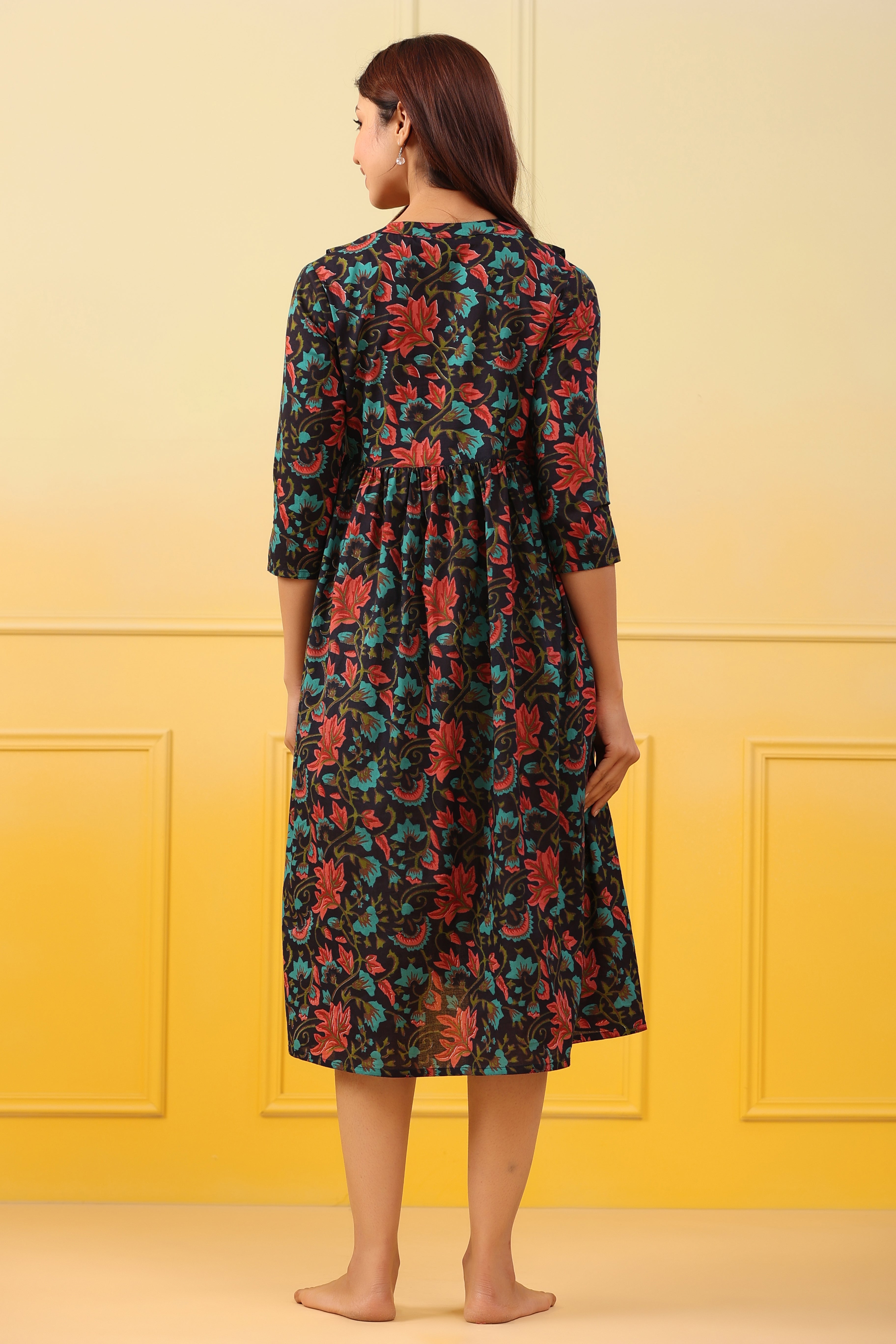 Prismatic Floral Cotton Maternity - Nursing Dress