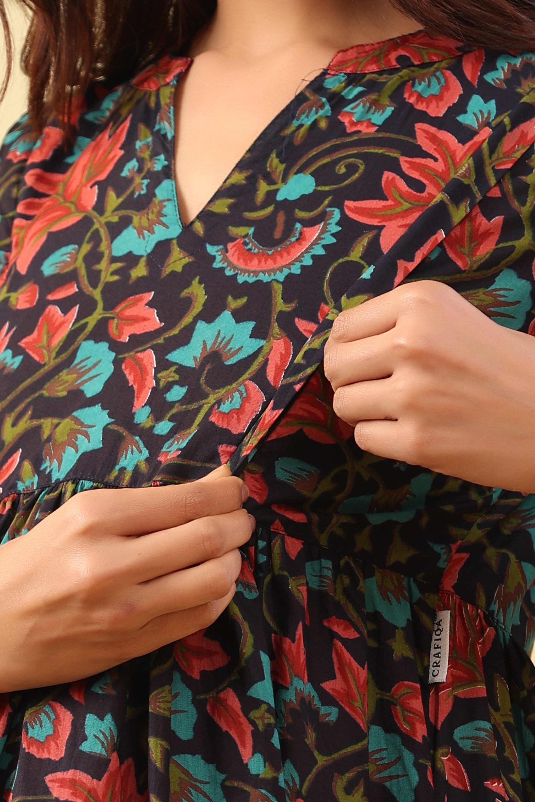 Prismatic Floral Cotton Maternity - Nursing Dress