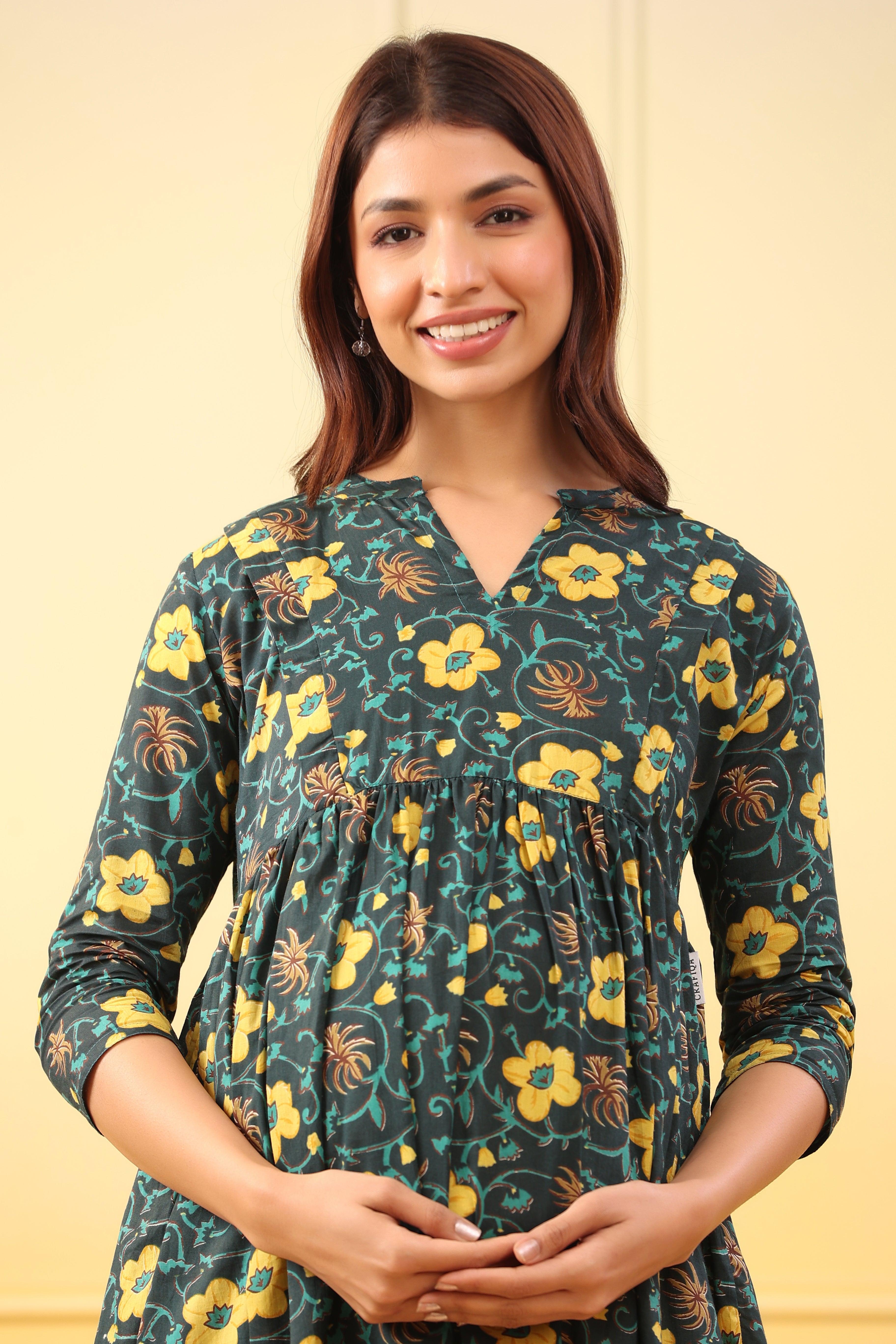 Blossom Green Cotton Maternity - Nursing Dress