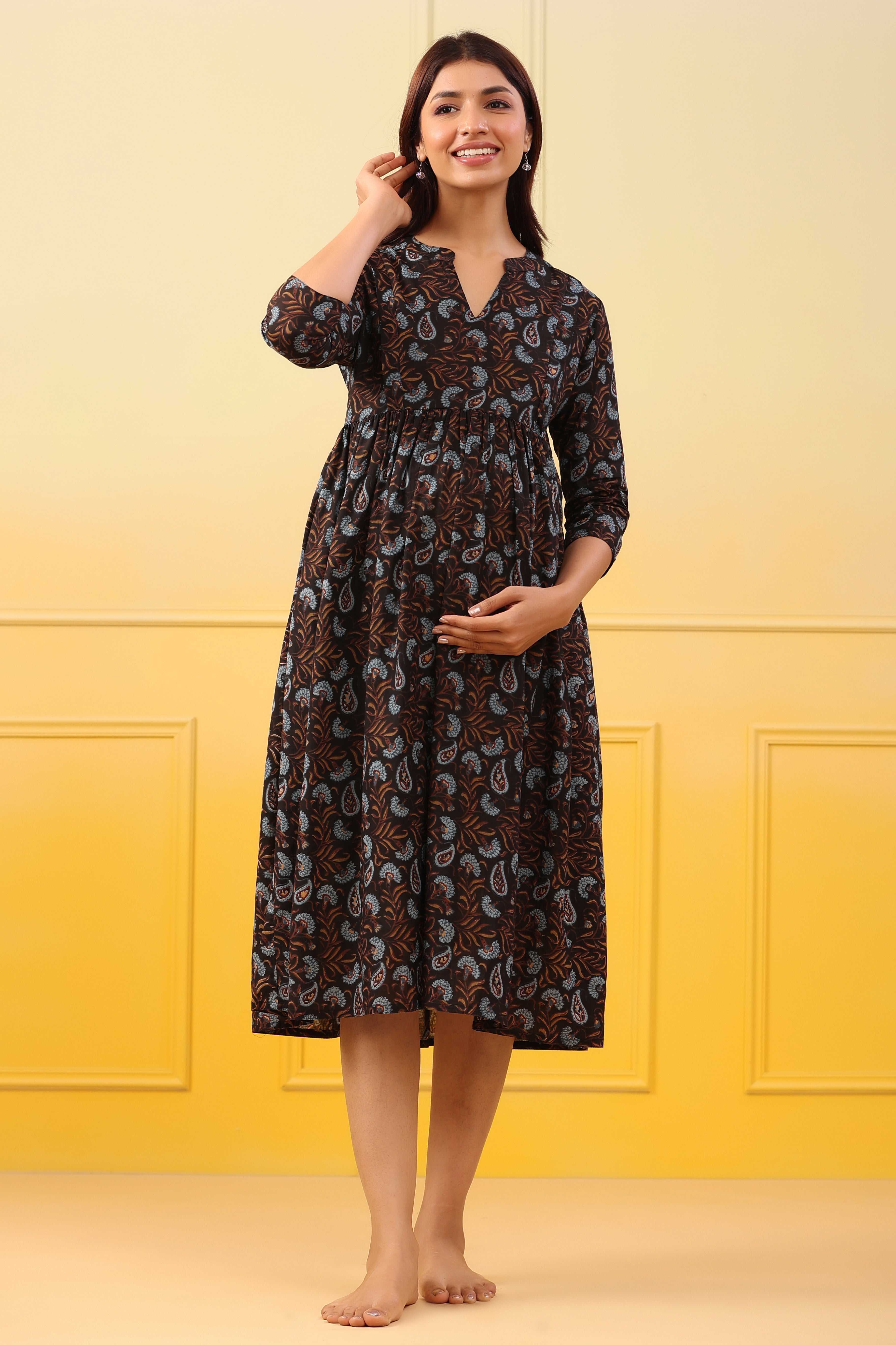Black Mist Cotton Maternity - Nursing Dress