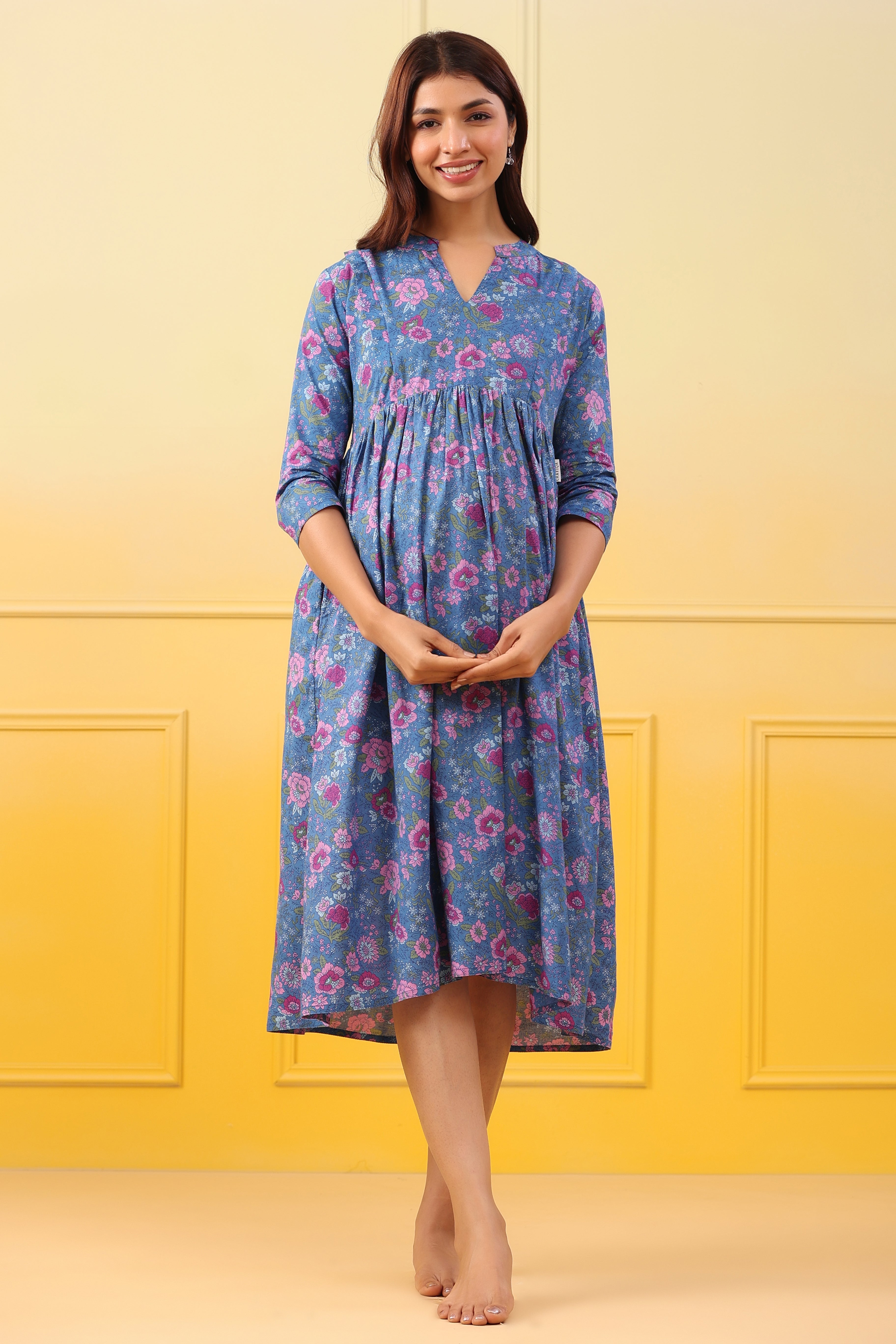 Egyptian Blue Cotton Maternity - Nursing Dress