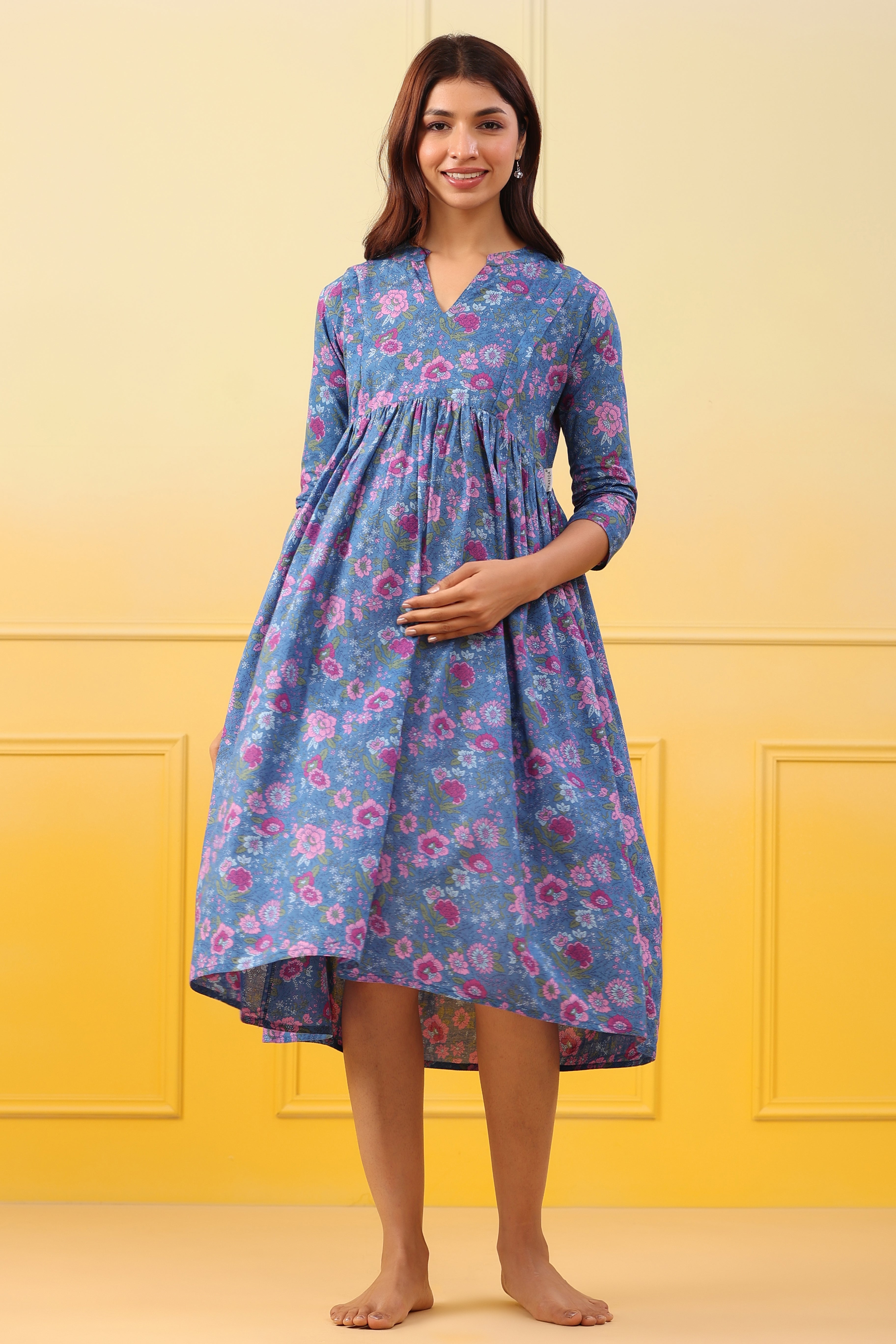 Egyptian Blue Cotton Maternity - Nursing Dress