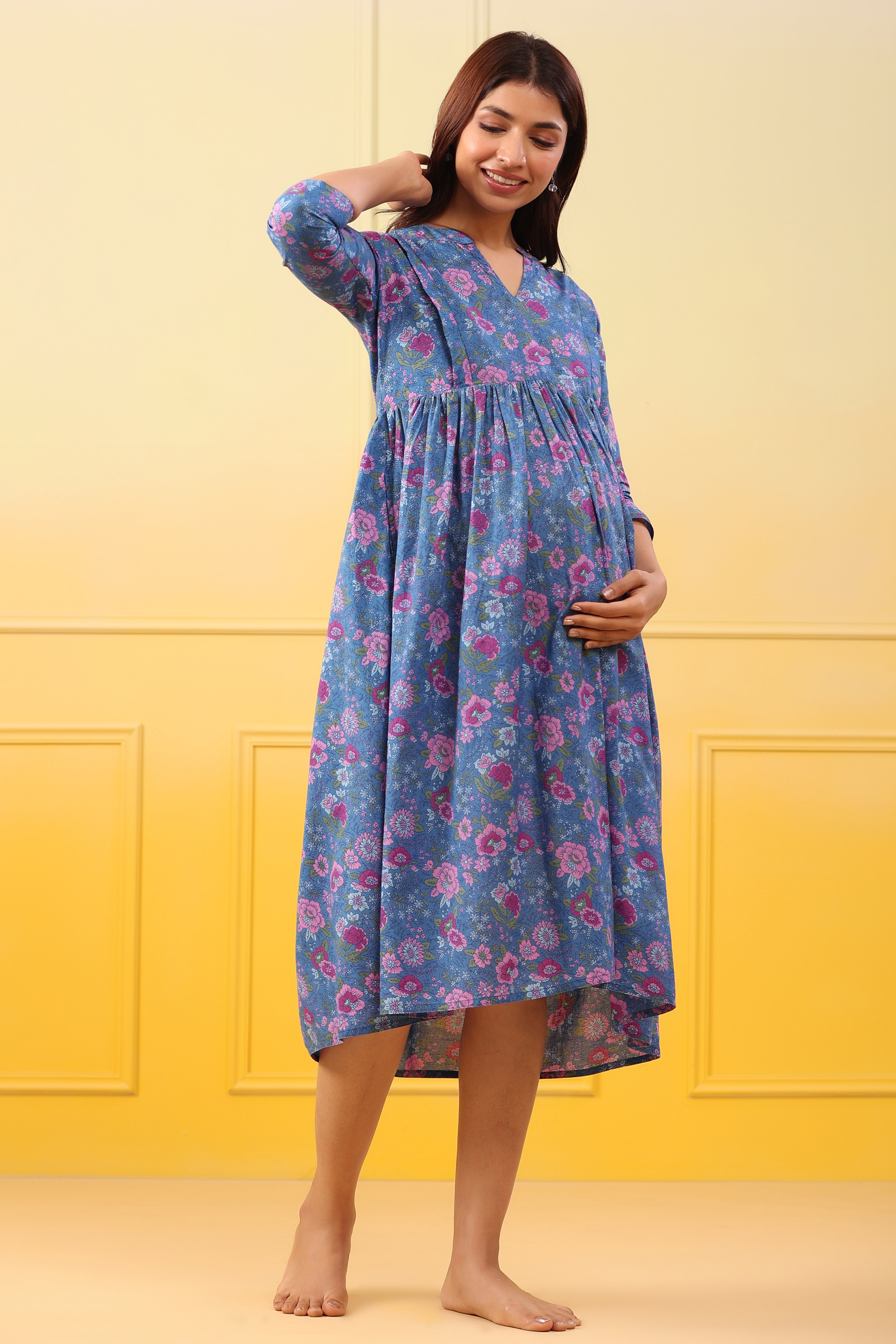 Egyptian Blue Cotton Maternity - Nursing Dress