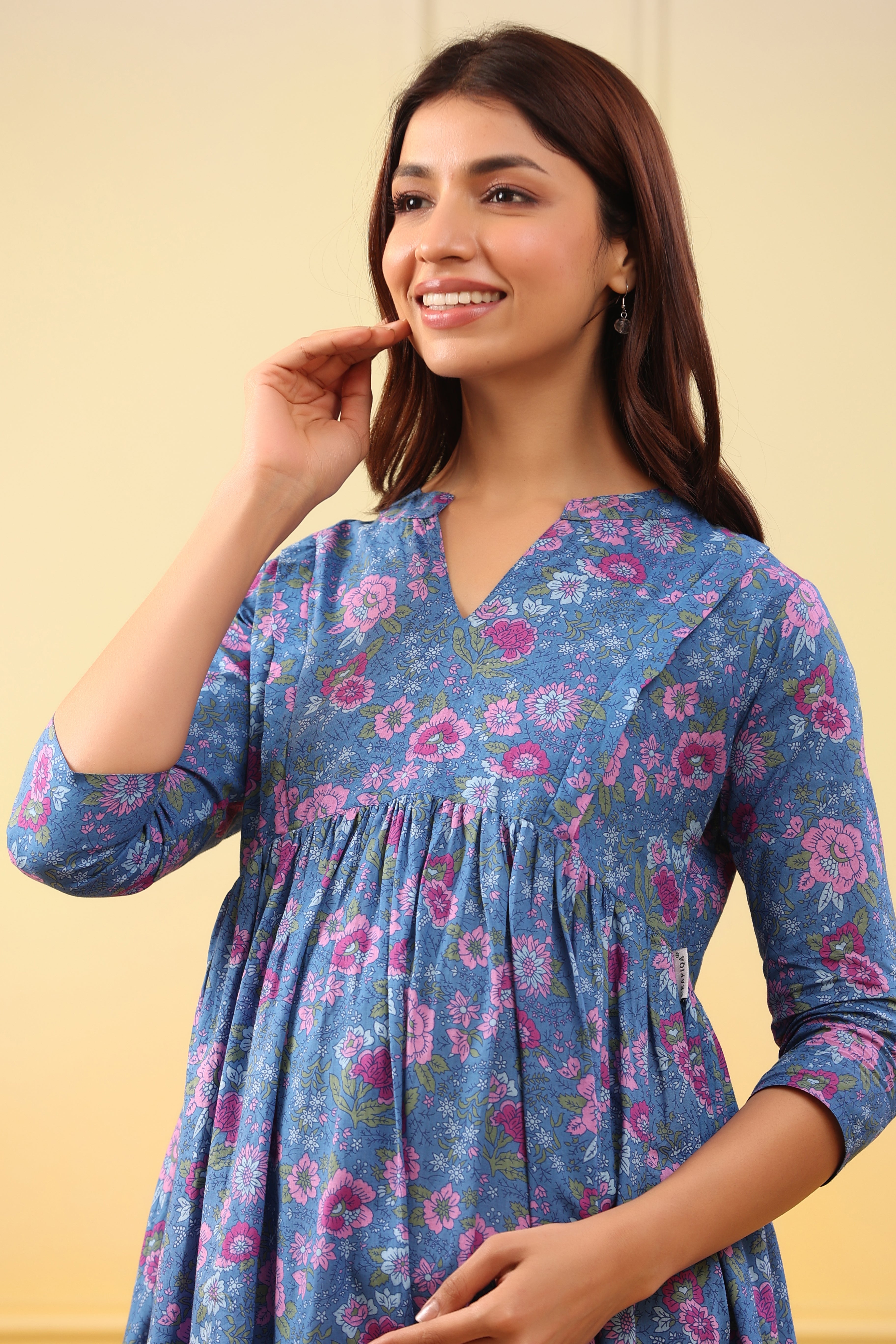 Egyptian Blue Cotton Maternity - Nursing Dress
