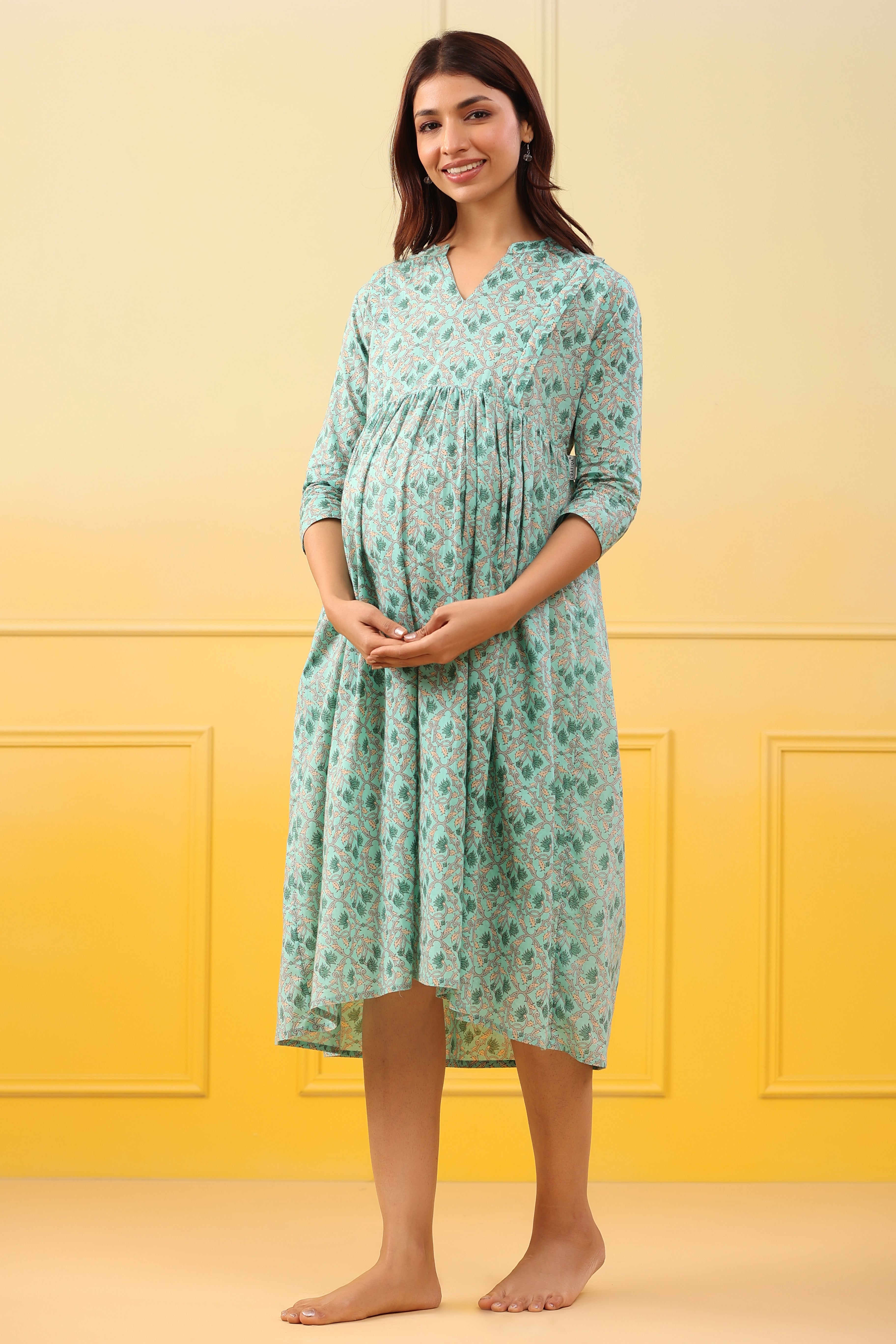 Powder Blue Jaal Cotton Maternity - Nursing Dress