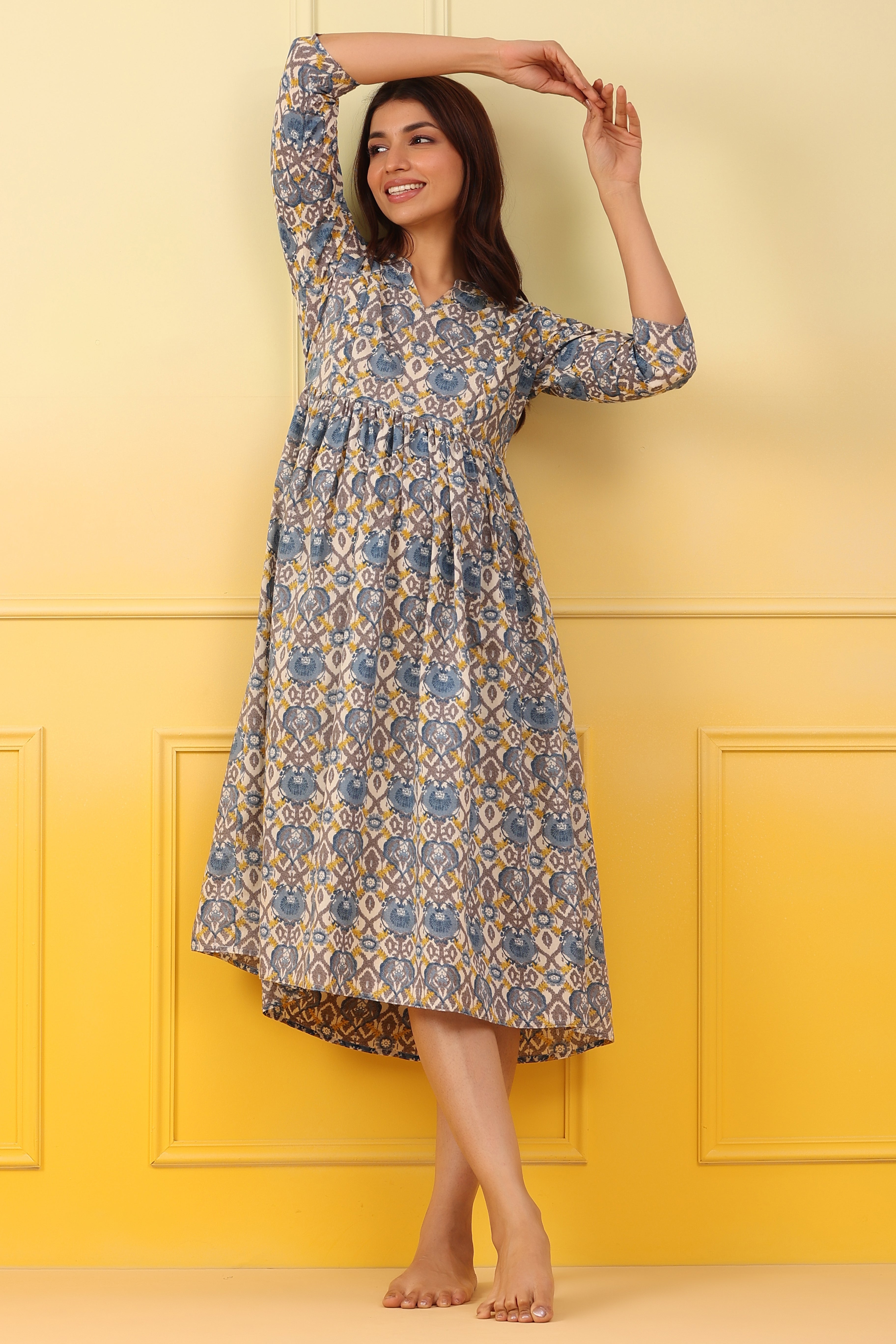 Ice Blue Cotton Maternity - Nursing Dress
