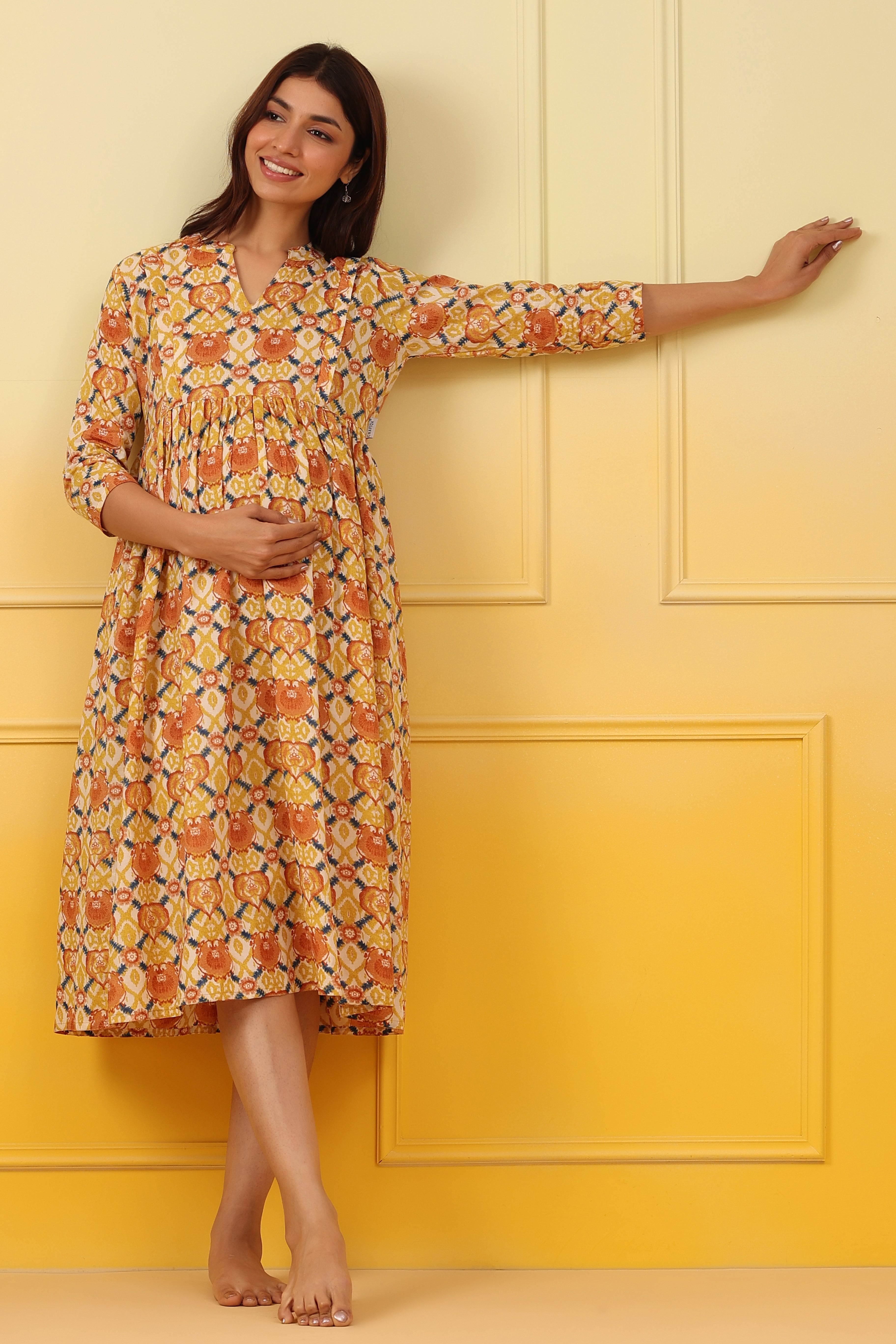 Sunrise Yellow Cotton Maternity - Nursing Dress