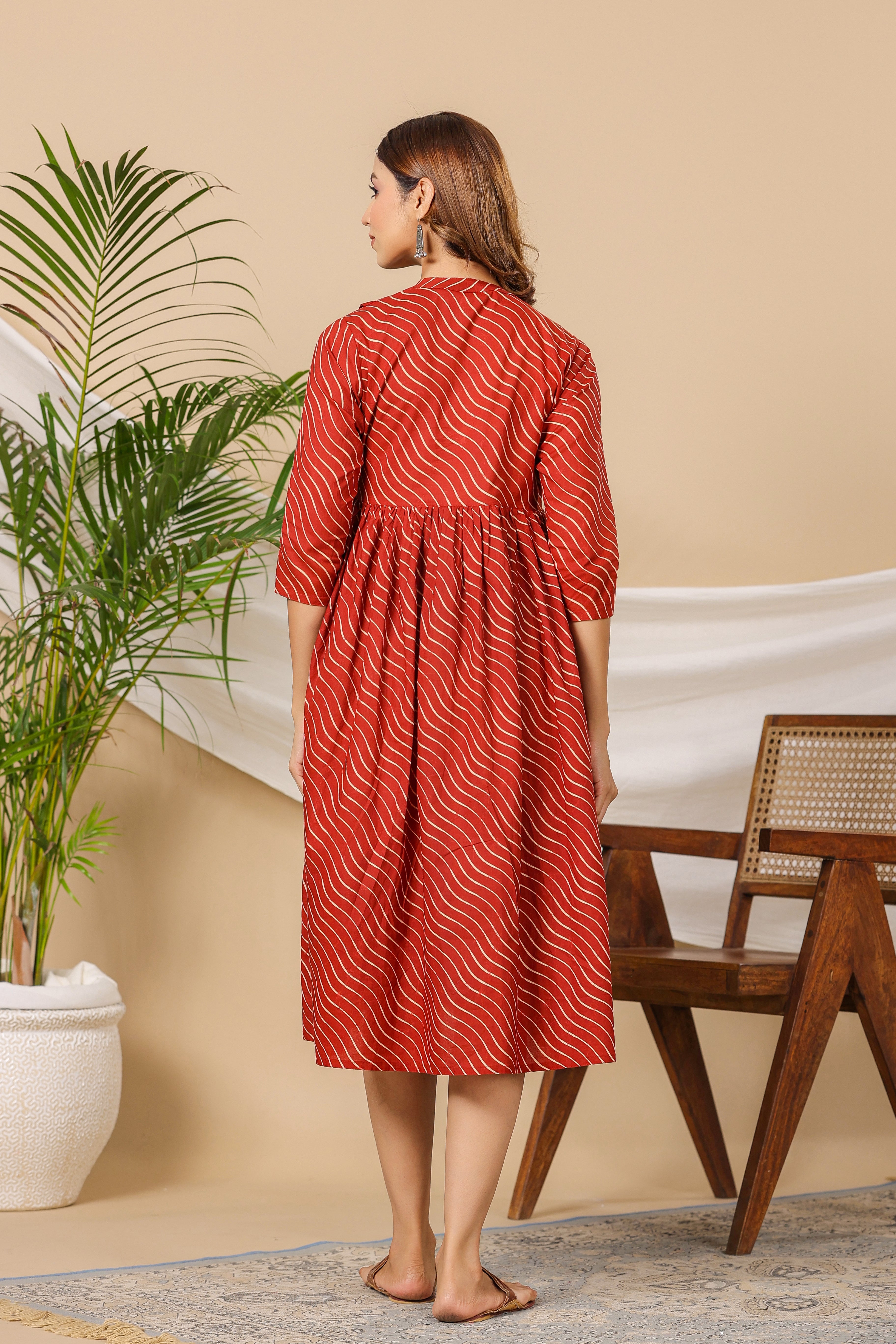 Red Pretty Wave Cotton Maternity - Nursing Dress