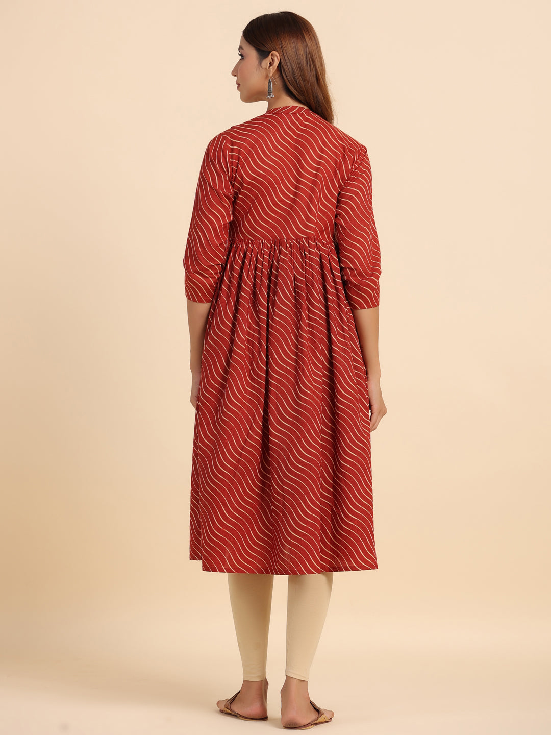 Red Pretty Wave Cotton Maternity - Nursing Kurta