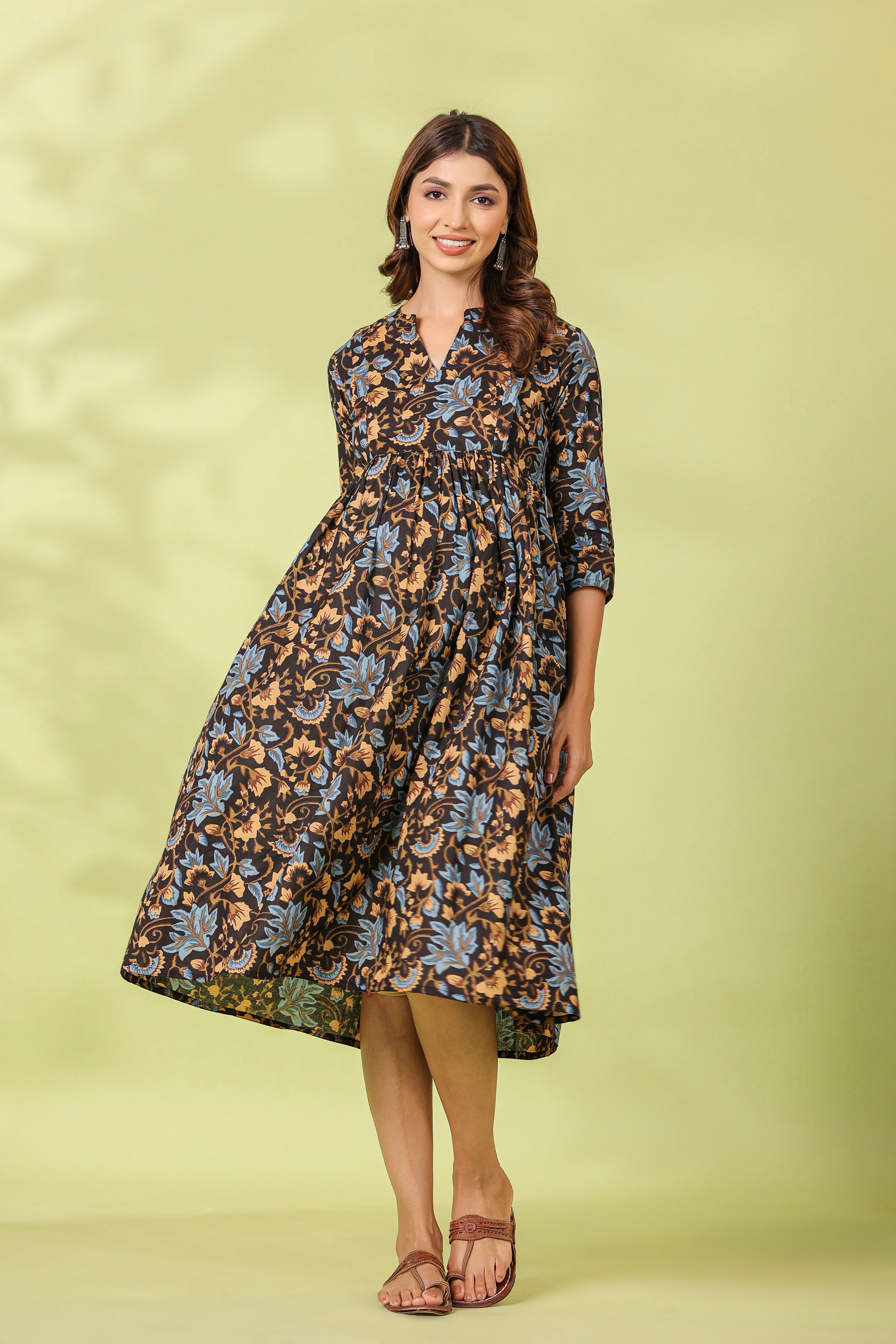 Russet Floral Cotton Maternity - Nursing Dress