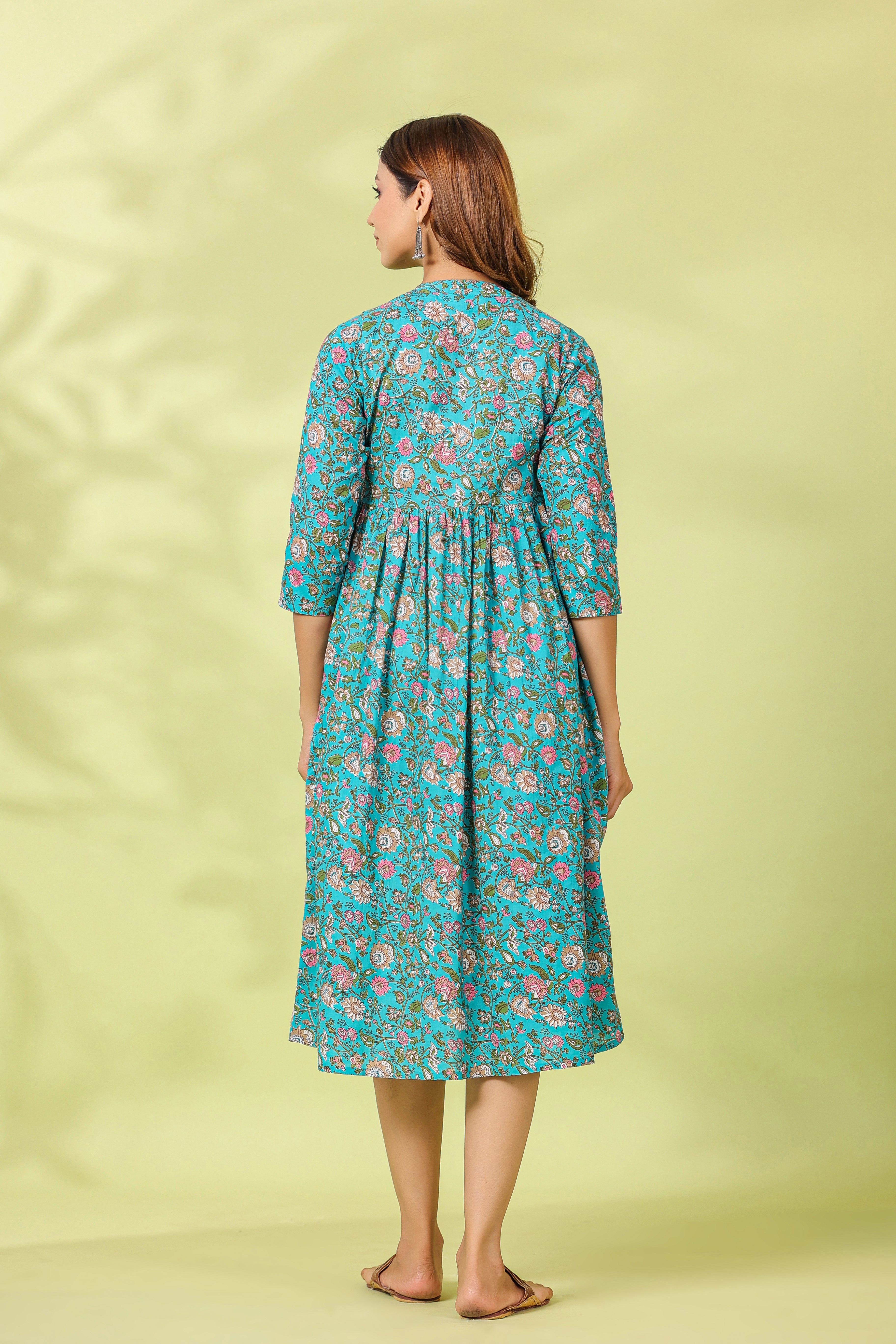 Tiffany Blue Floral Cotton Maternity - Nursing Dress