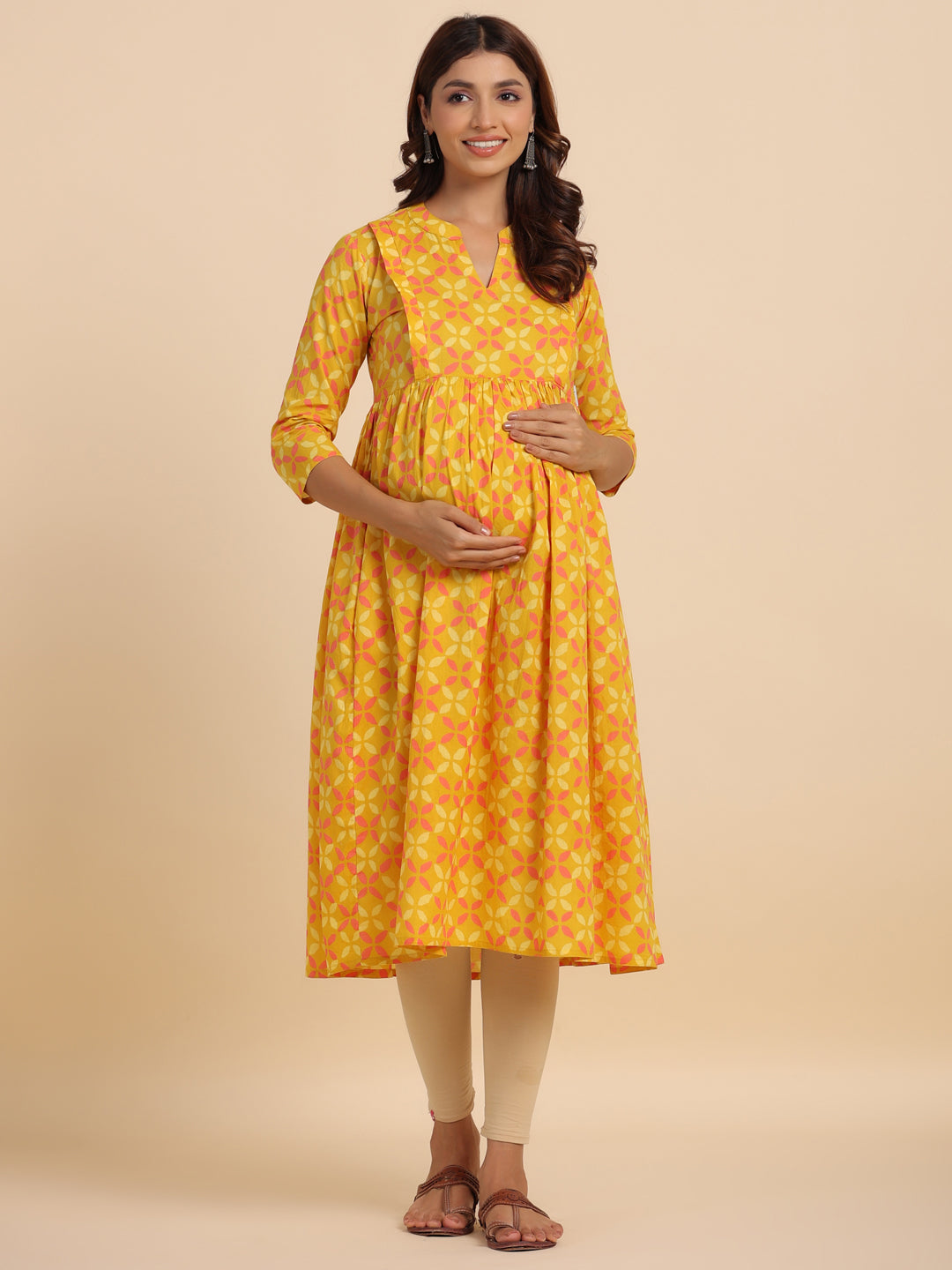 Titanium Abstract Cotton Maternity - Nursing Kurta