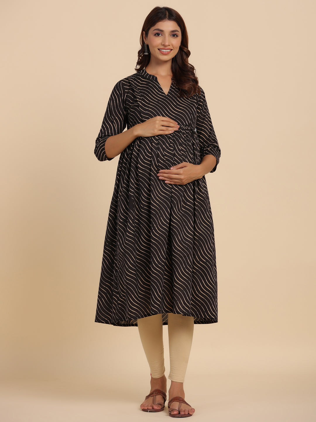 Black Pretty Wave Cotton Maternity - Nursing Kurta