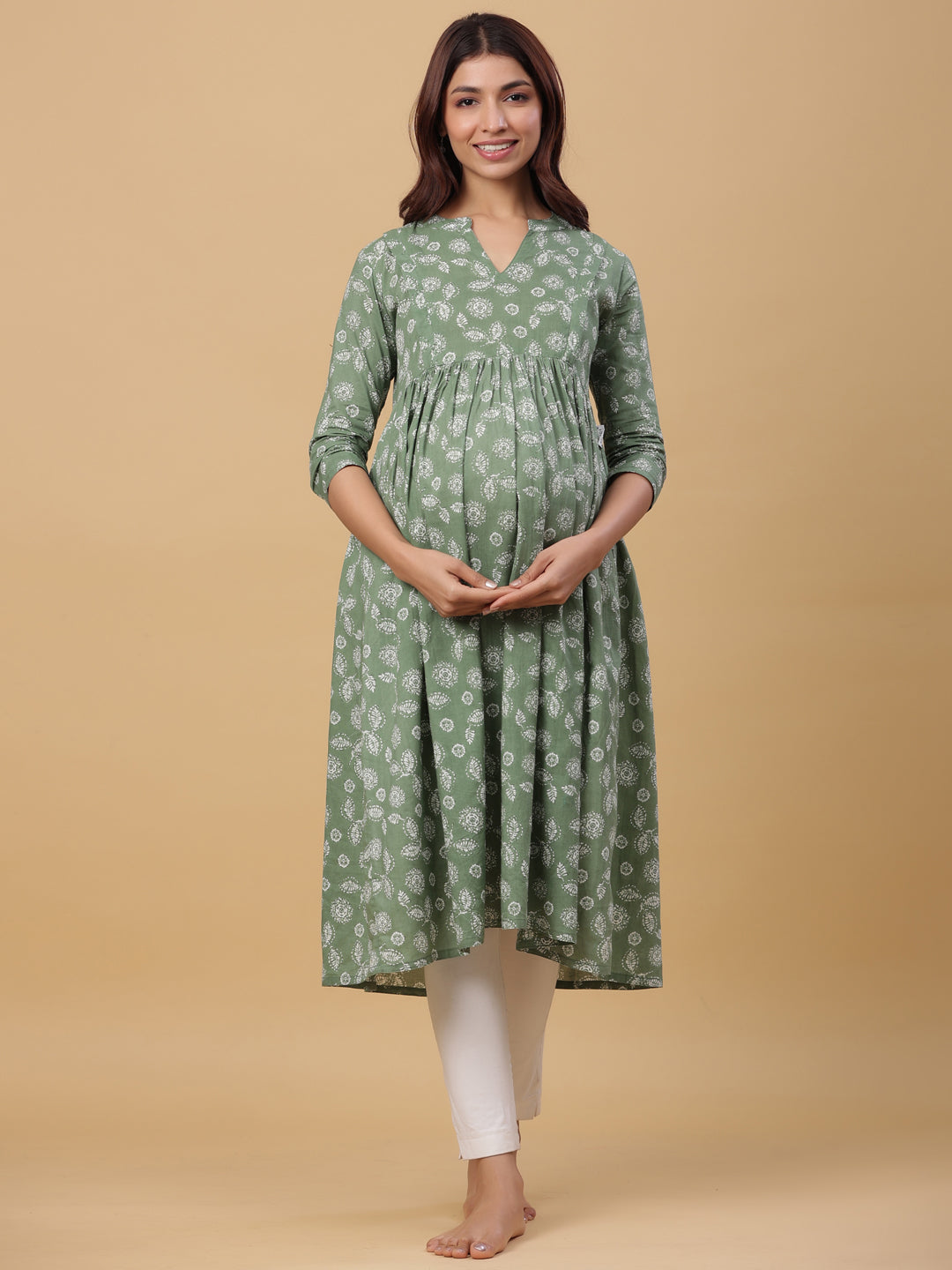 Sage Leaf Cotton Maternity - Nursing Kurta