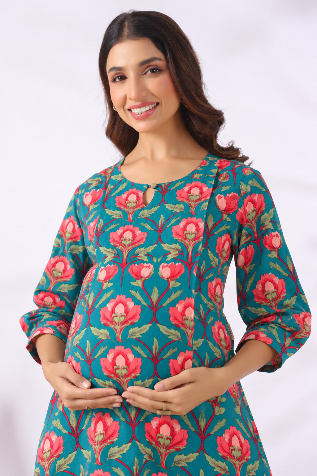 Gulbahar Teal Cotton Maternity - Nursing Co-ord Set