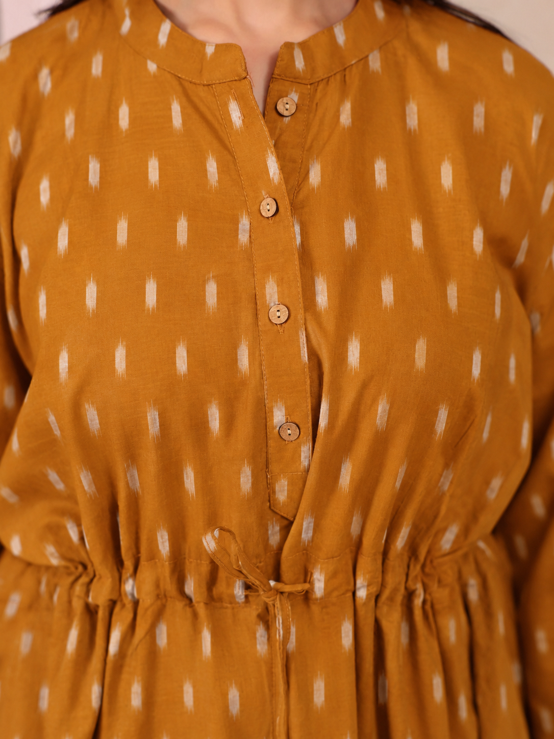 Mustard Loom Print Cotton Kaftan ( One-Size )