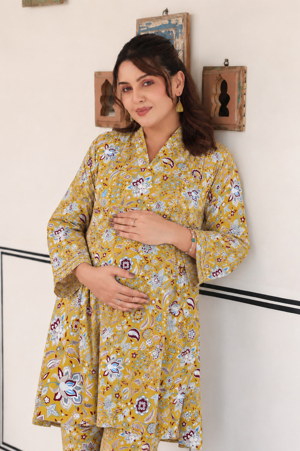 Golden Petals Cotton Maternity - Nursing Co-ord Set
