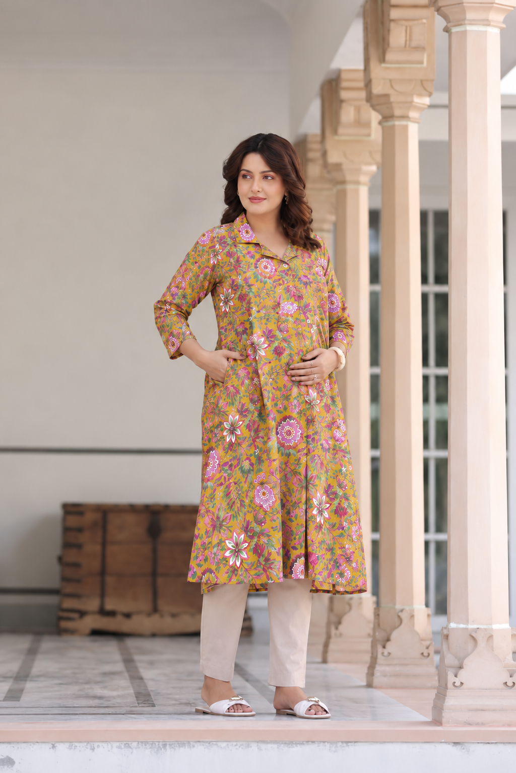 Sunshine Floral Cotton Maternity - Nursing Kurti