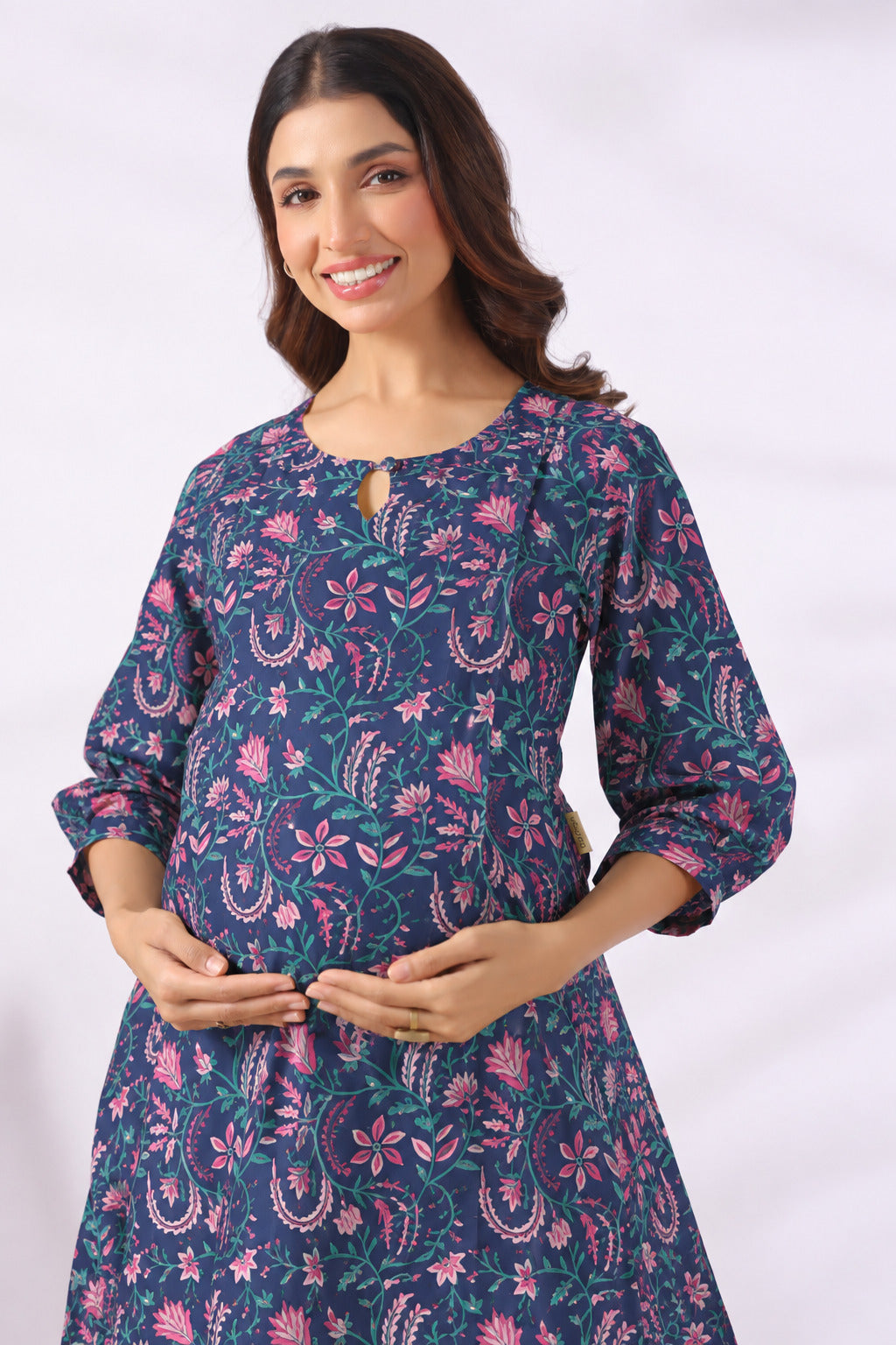 Vintage Blue Floral Cotton Maternity - Nursing Co-ord Set