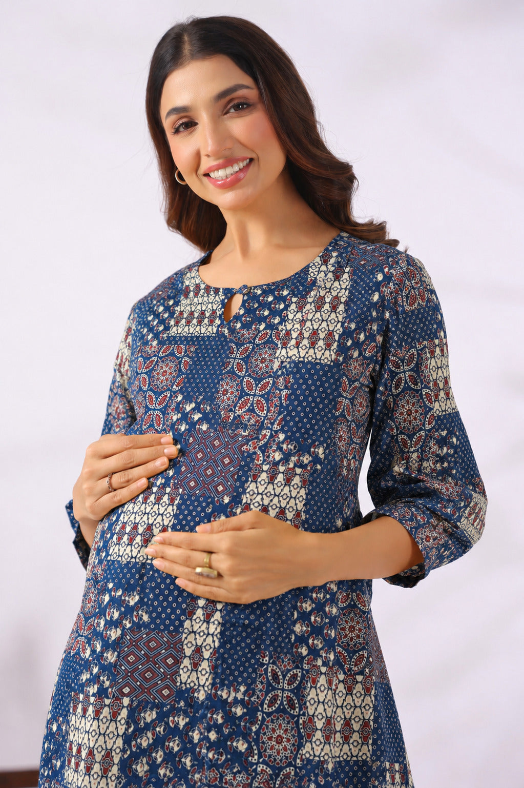 Indigo Katha Cotton Maternity - Nursing Co-ord Set