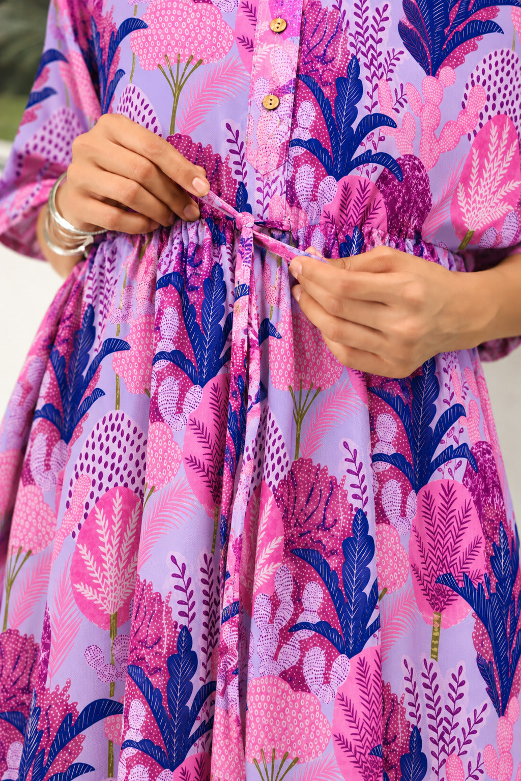 Lavender Bloom Garden Cotton Maternity - Nursing Kaftan ( One-Size )