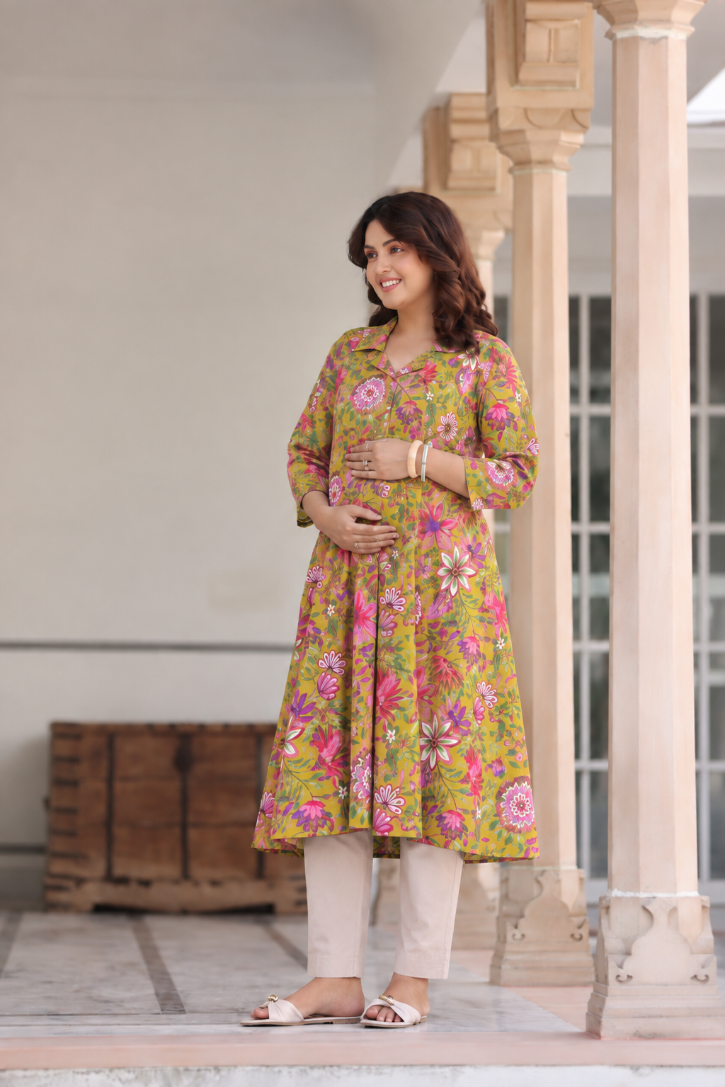 Sunshine Floral Cotton Maternity - Nursing Kurti