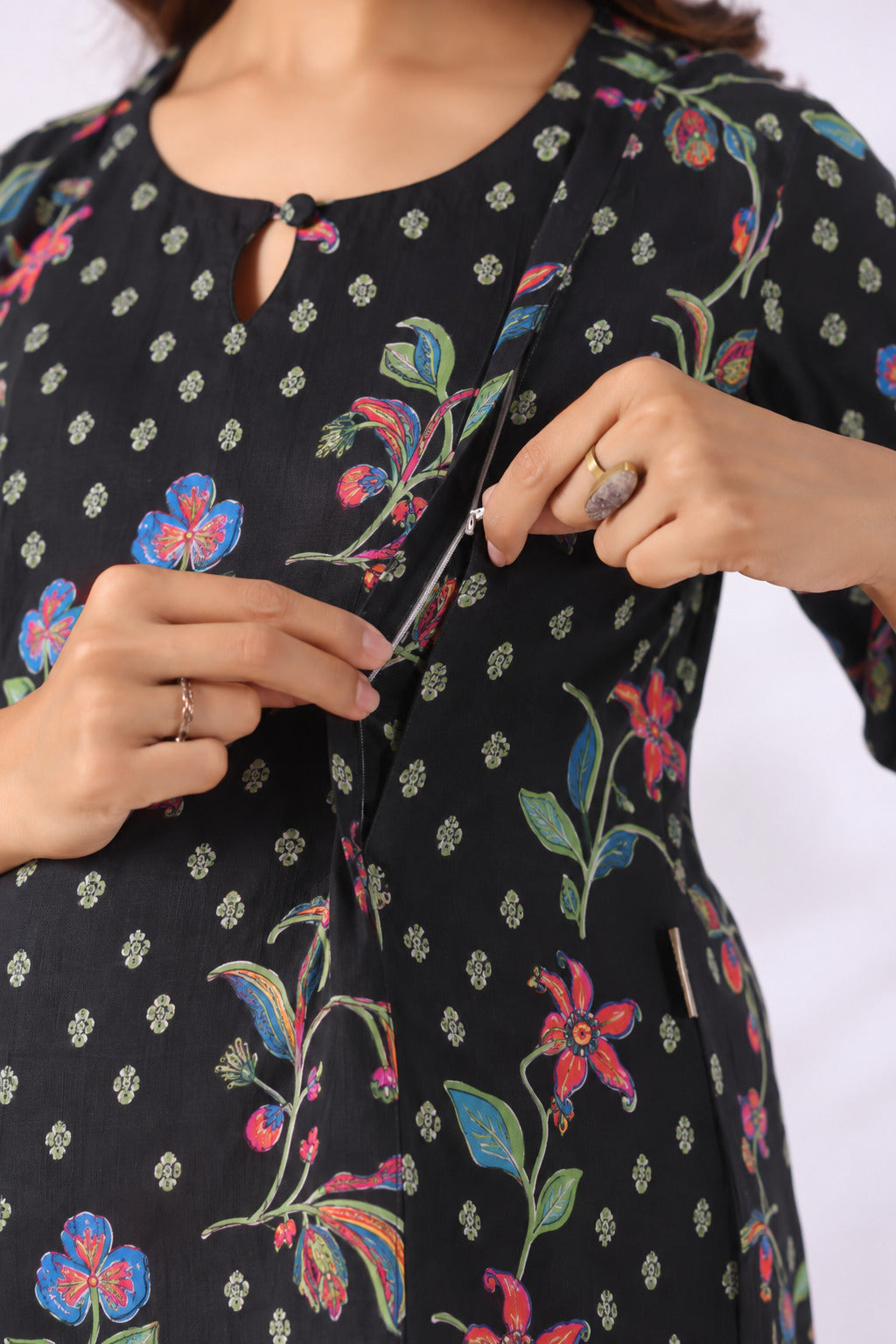Wildflower Noir Cotton Maternity - Nursing Co-ord Set