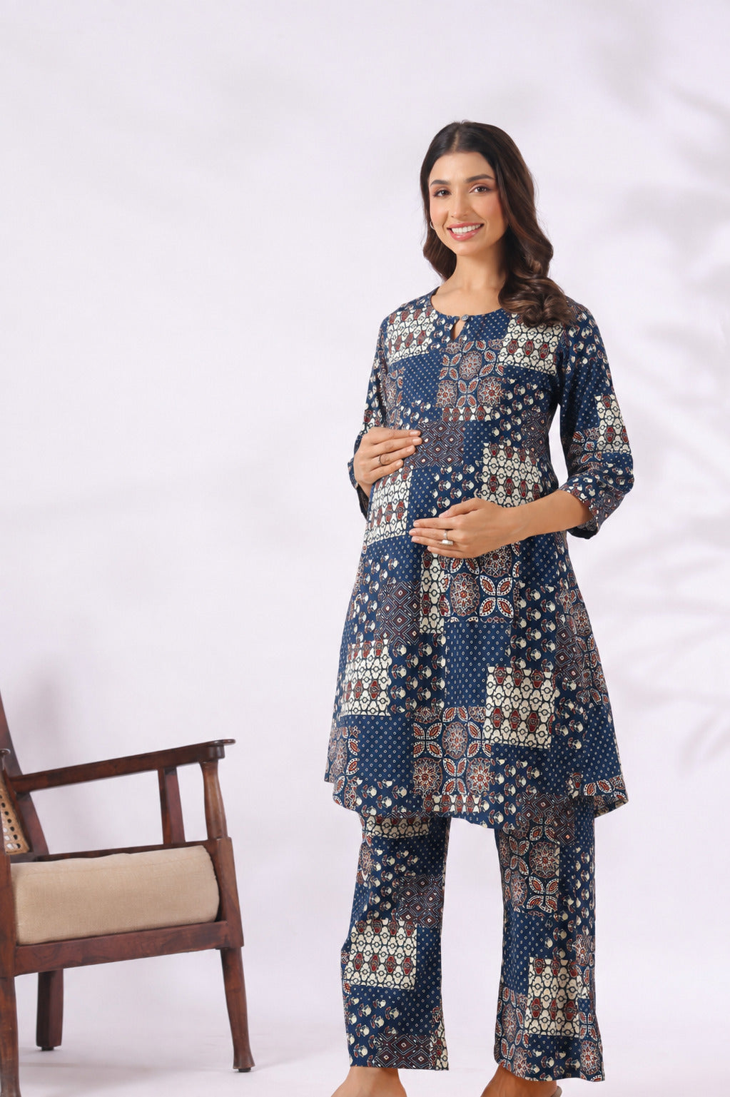 Indigo Katha Cotton Maternity - Nursing Co-ord Set