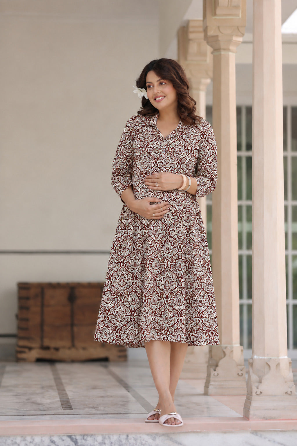 Vintage Rust MahalCotton Maternity - Nursing Dress