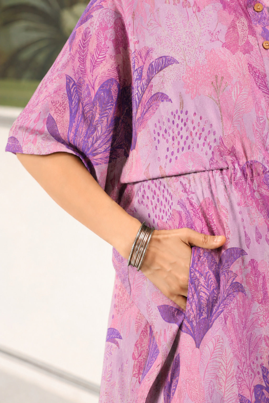 Lavender Bloom Garden Cotton Maternity - Nursing Kaftan ( One-Size )