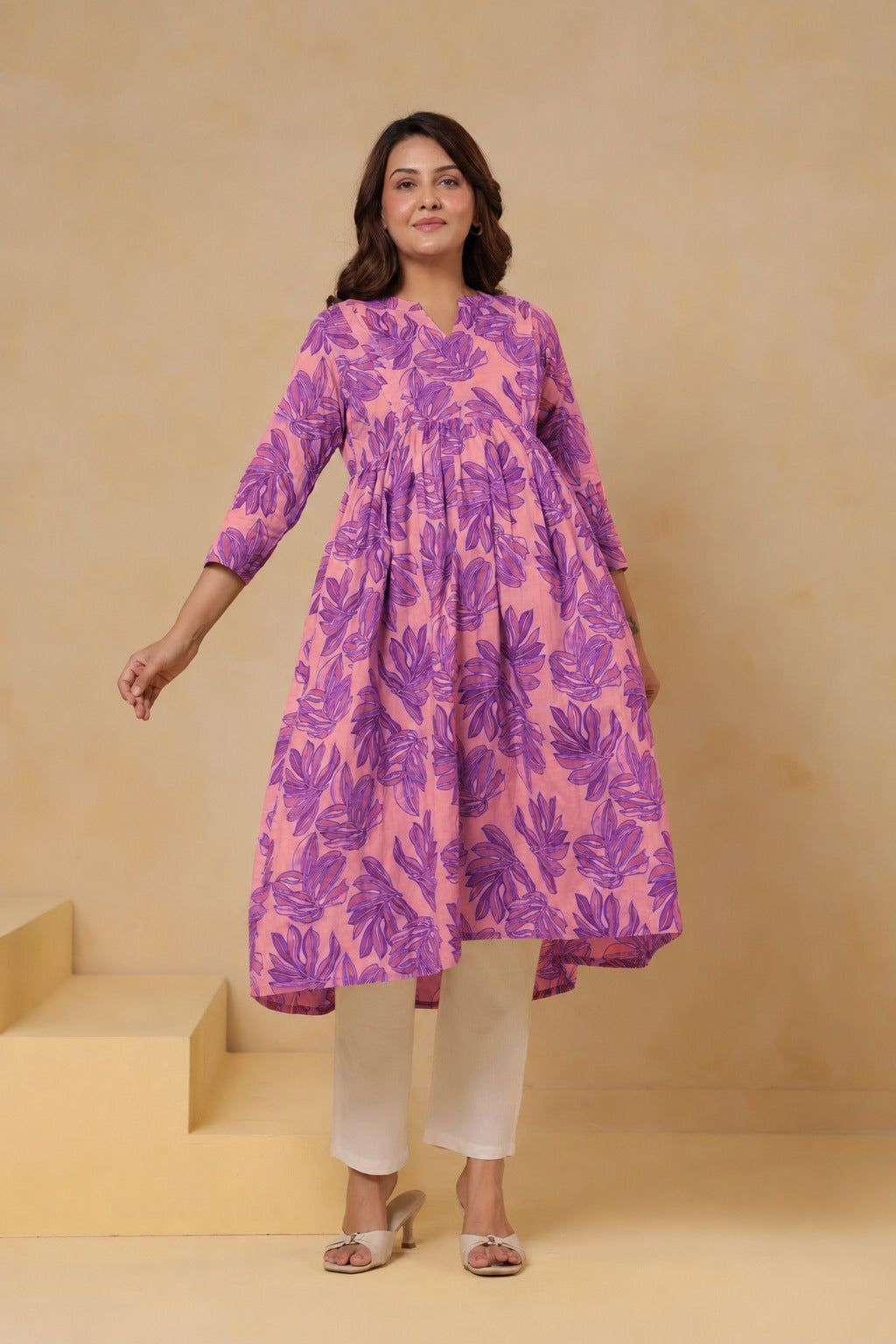 Tropical Violet Palm Cotton Maternity - Nursing Kurti