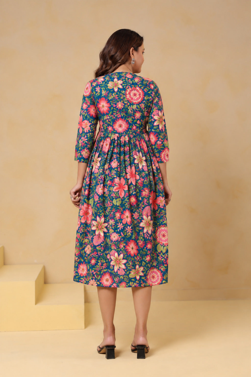 Teal Blossom Garden Cotton Maternity - Nursing Dress