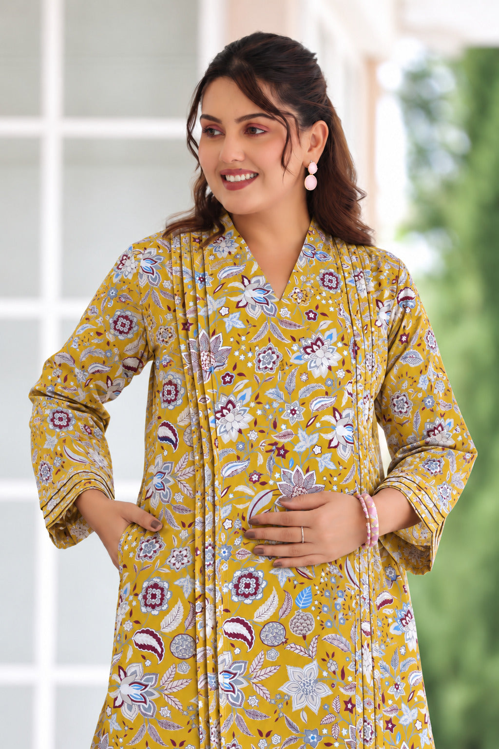 Golden Petals Cotton Maternity - Nursing Co-ord Set